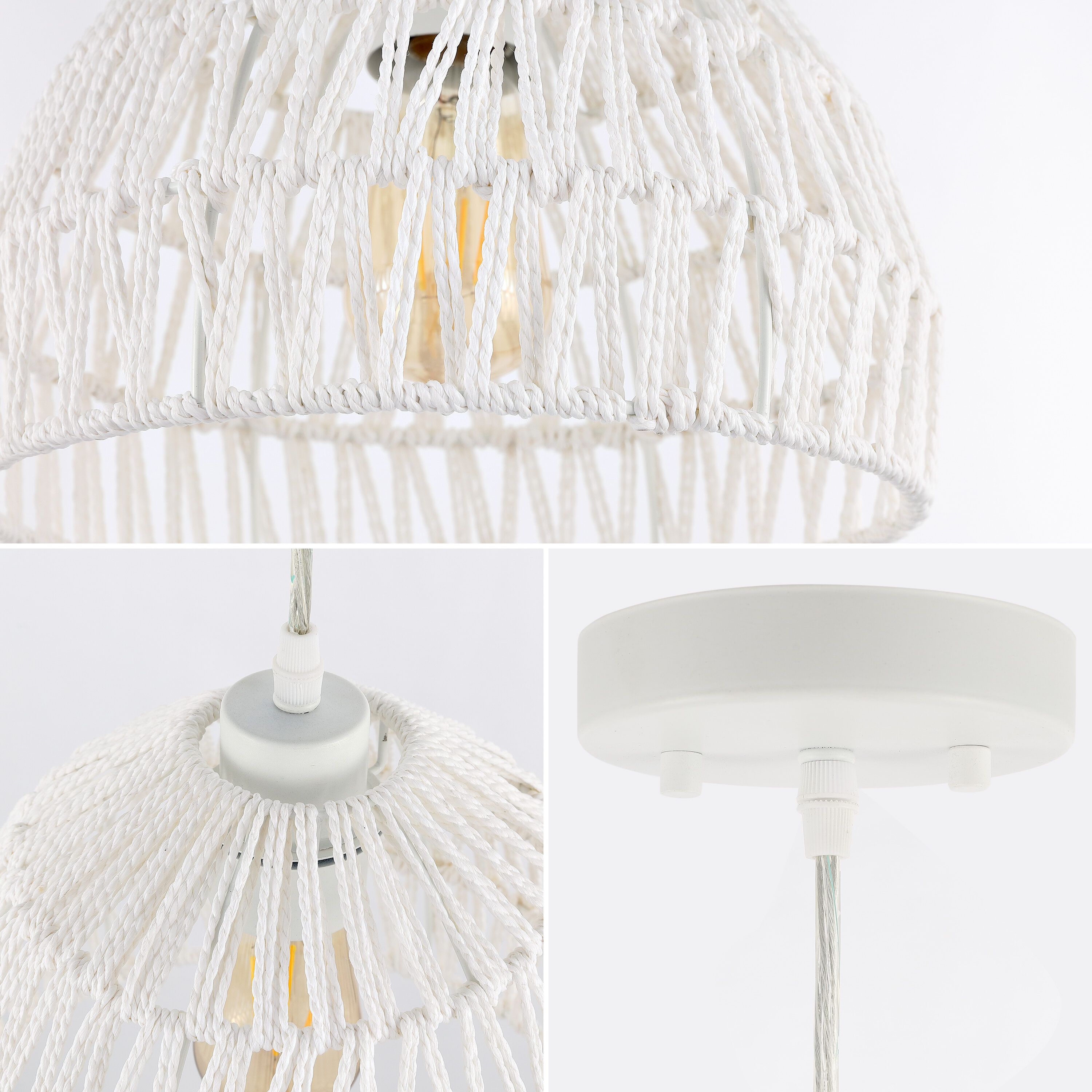Campana 10.25" White Woven Rope and Iron LED Pendant Light