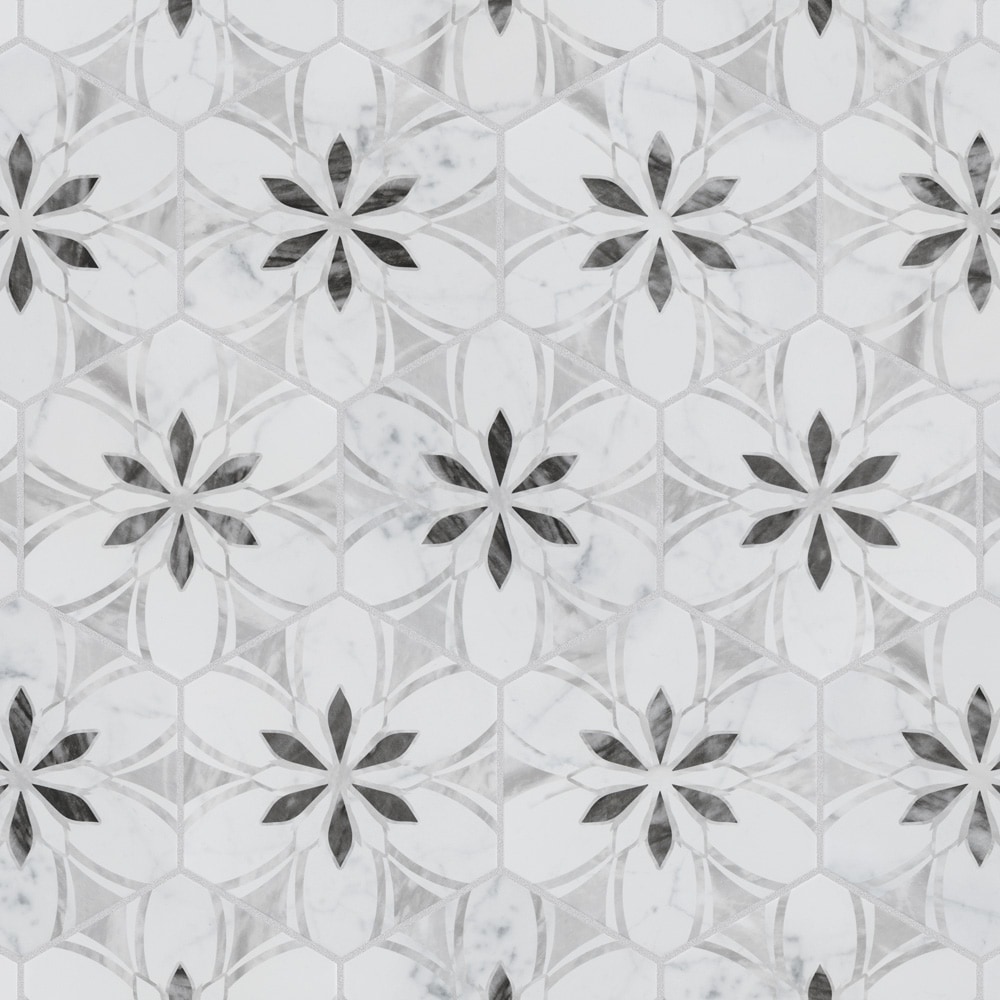 Affinity Tile FEQ8BXFDL Classico Bardiglio Hex Dahlia Light 7-in x 8-in Satin Porcelain Marble look Hexagon Standard Floor and Wall Tile ( 7.5-sq ft Carton )