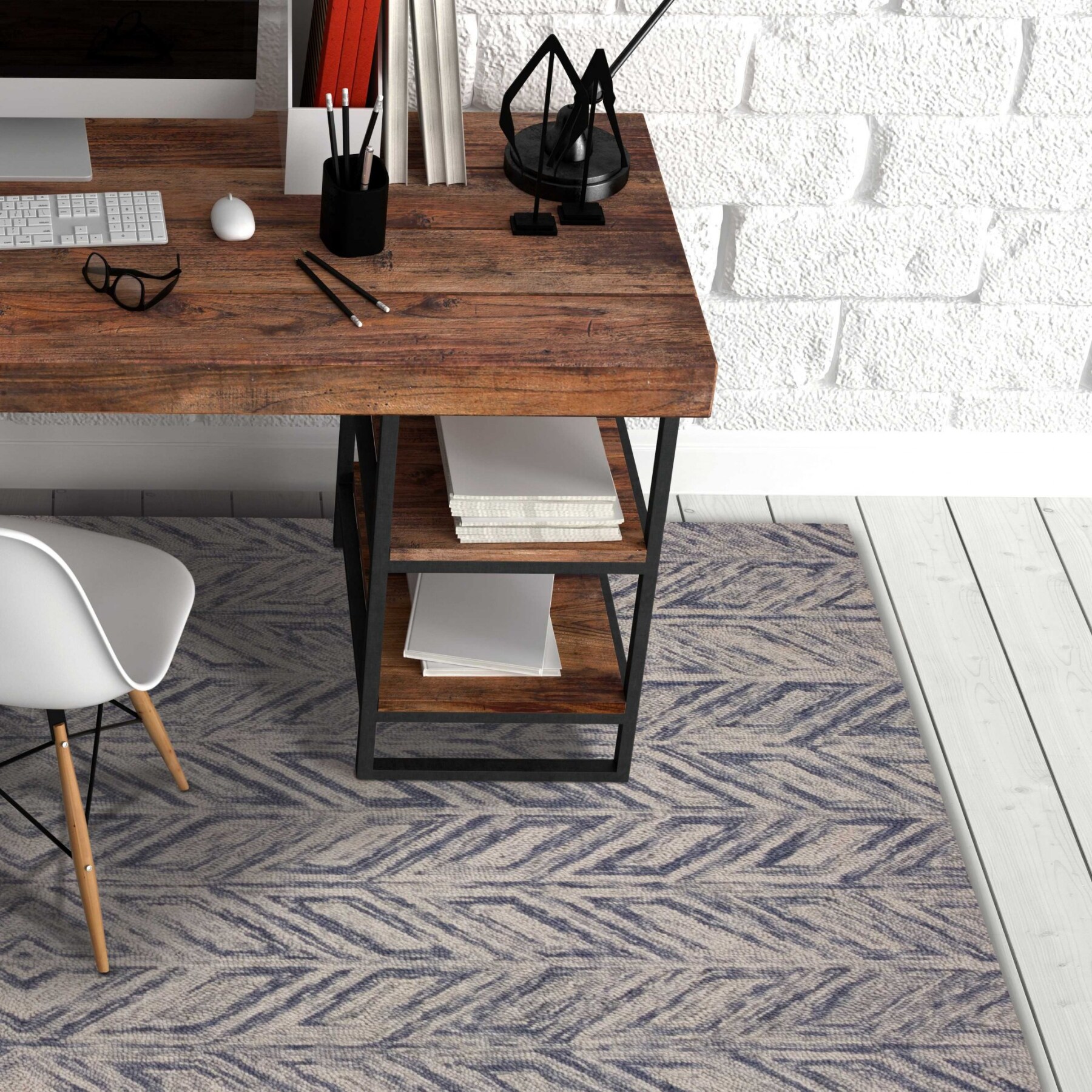HomeRoots 353798 Bernadette 3 x 5 (ft) Wool Blue Rectangular Indoor Distressed/Overdyed Area rug