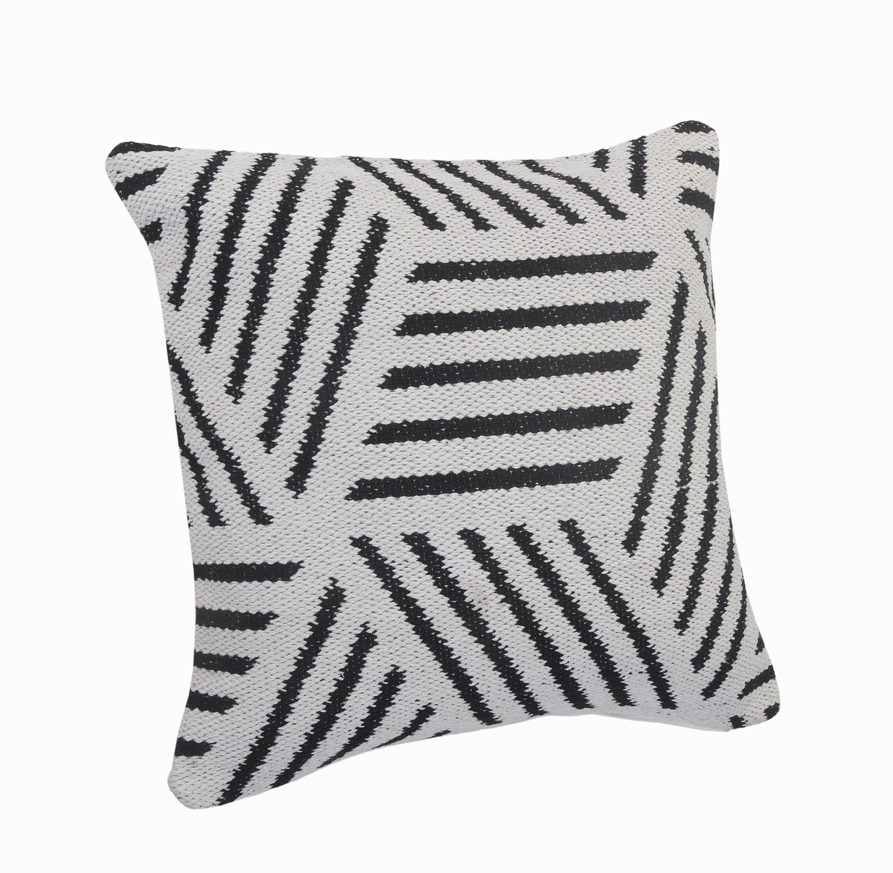 Black and White Geometric Cotton Square Pillow, 20 in