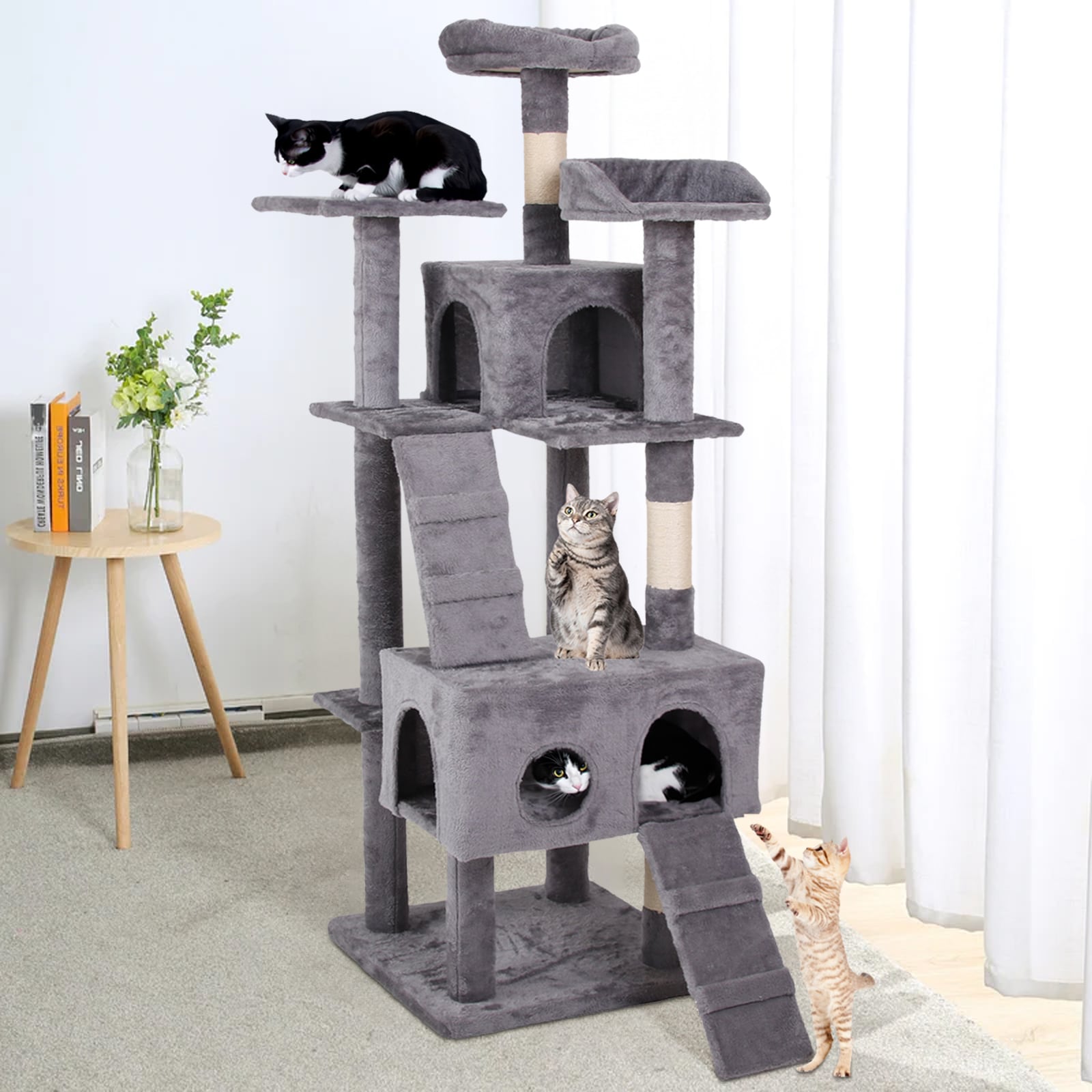 Maocao Hoom 63 in x 19.7 in Gray Faux Fur Cat Tree BH03106 at Lowes