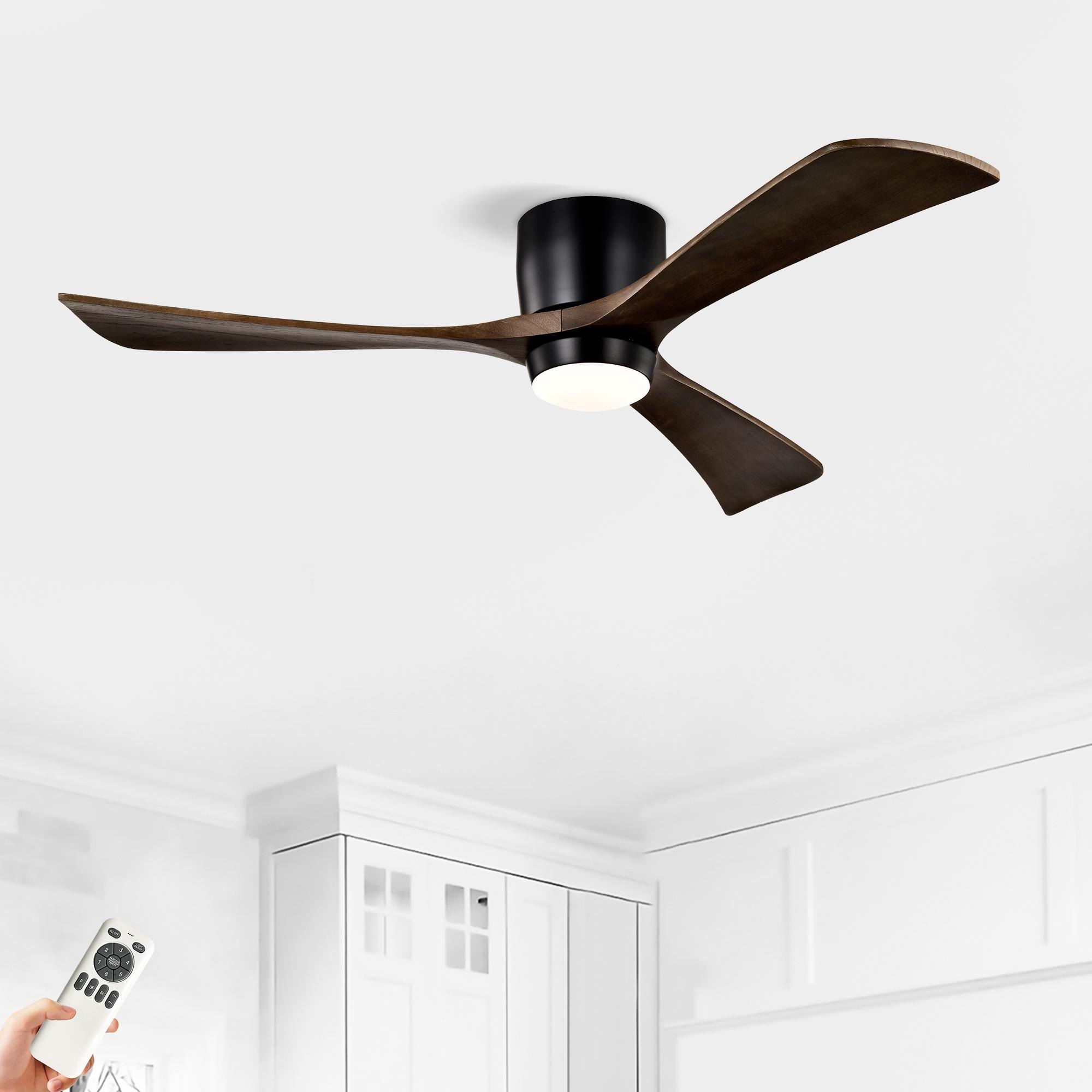 Bayfeve BFHM-78237-CF Adjustable Speed 52-in Color-Changing Integrated LED Outdoor Flush Mount Black with Solid Wood Blades Ceiling Fan With Light - Remote Included ( 3 -Blade )