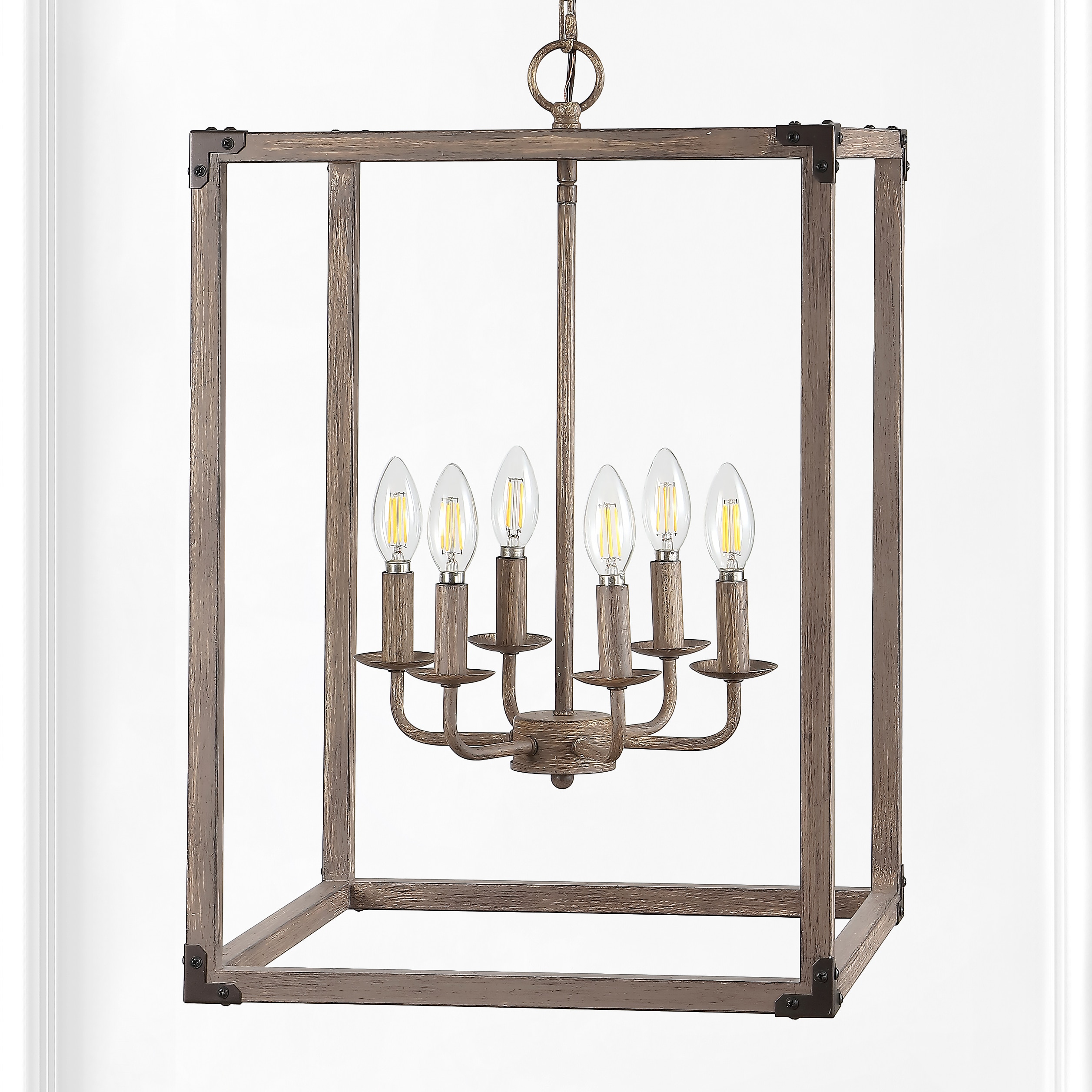 Rustic Farmhouse 16.2" Brown Iron LED Pendant with Edison-Style Bulbs