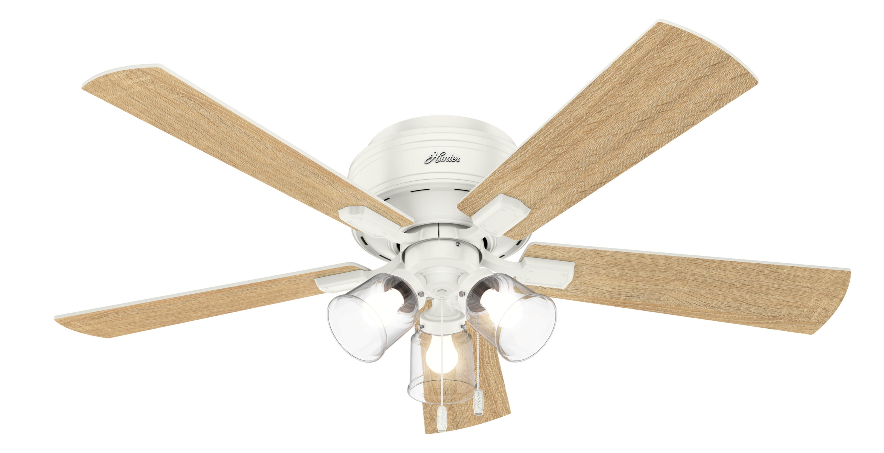 Hunter Crestfield 52-in Fresh White LED Indoor Flush Mount Ceiling Fan ...