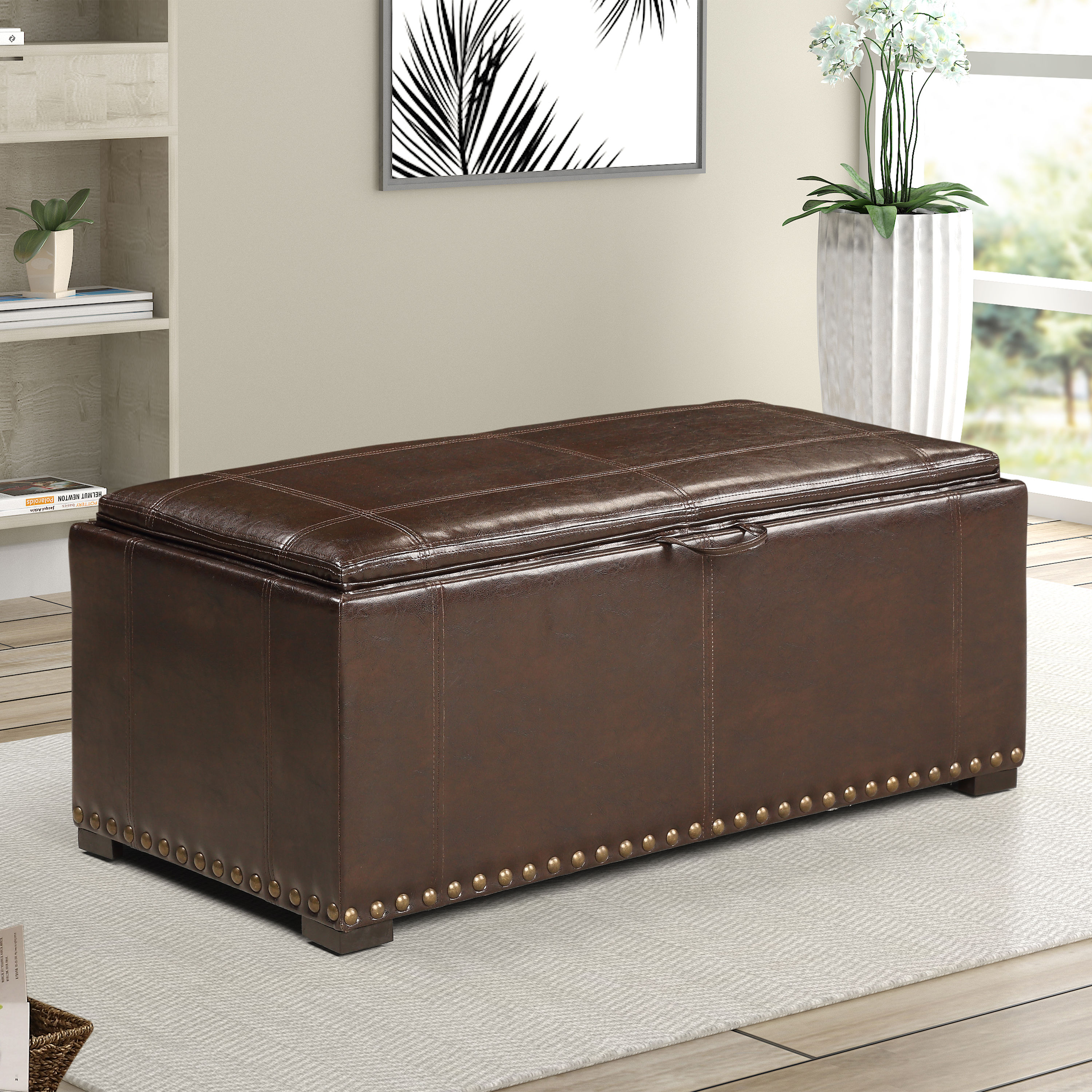 AC Pacific Modern Brown Storage Bench with Storage 40in x 20in x 16