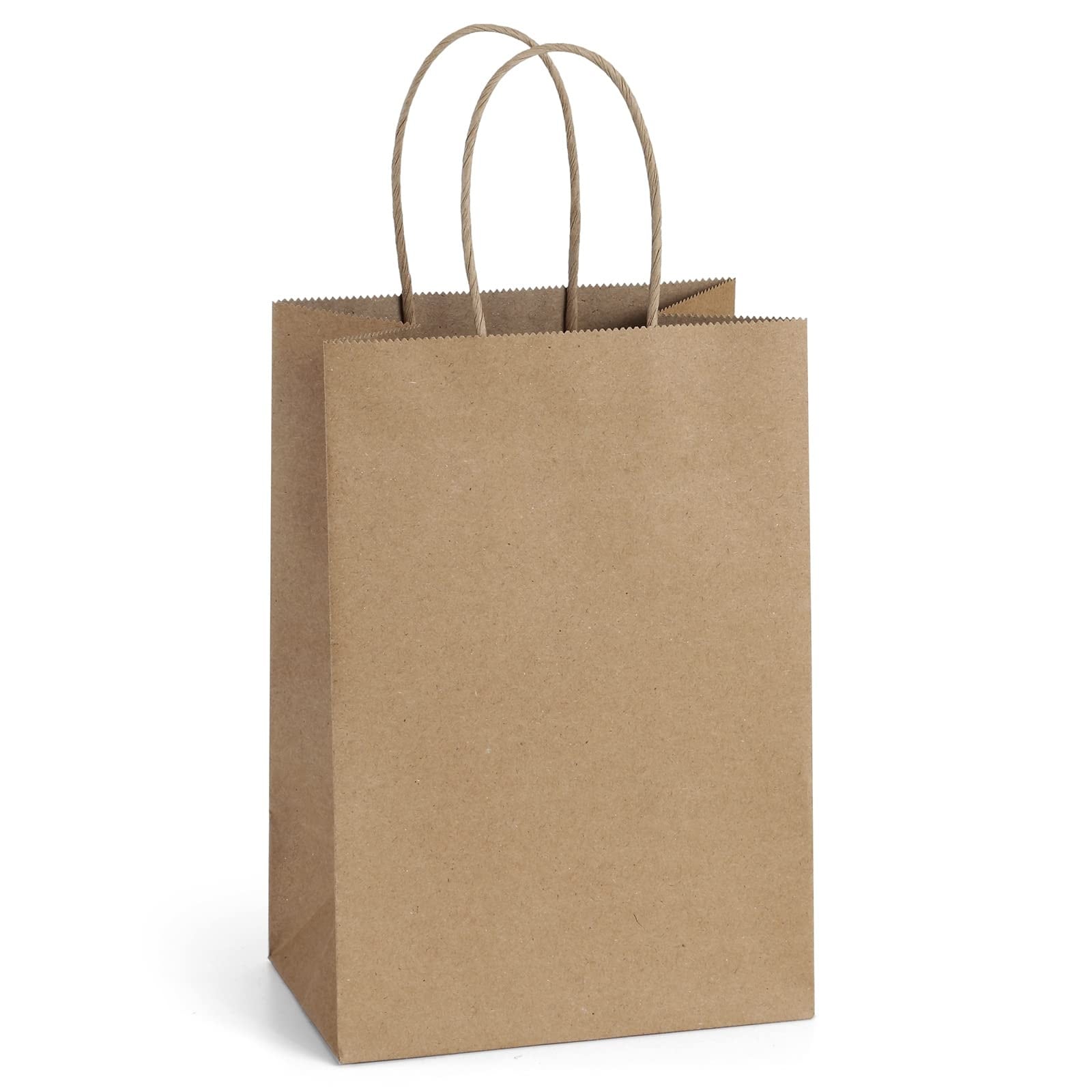 Afoxsos 100 Pack 5.25 x 3 x 8 Inch Small Kraft Paper Gift Bags with Handles Recycled Brown Paper Sacks for Retail Merchandise Party Favor #LAF0409B03