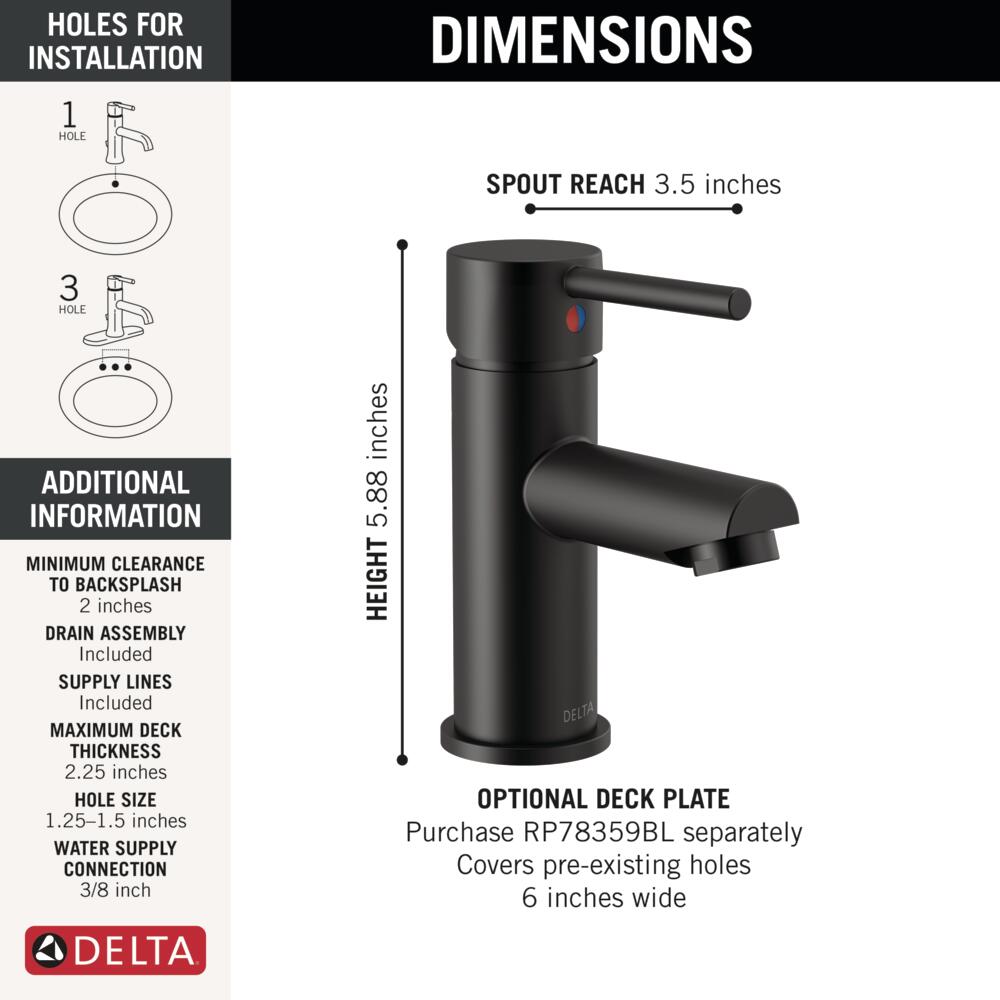 Sleek Matte Black Single Hole Brass Bathroom Faucet with Drain