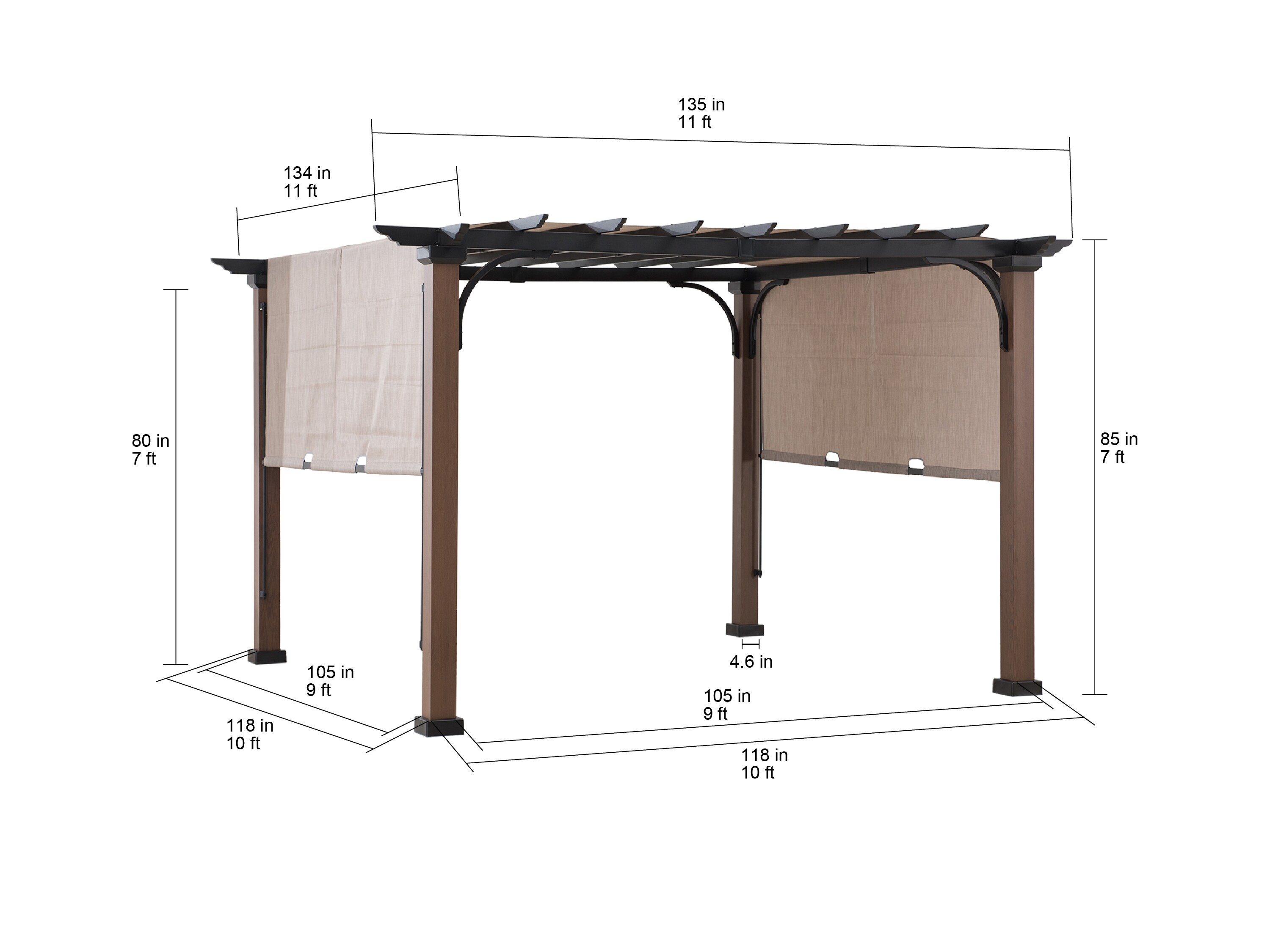 Sunjoy 11 x 11 ft Metal Pergola with Adjustable Tan Canopy