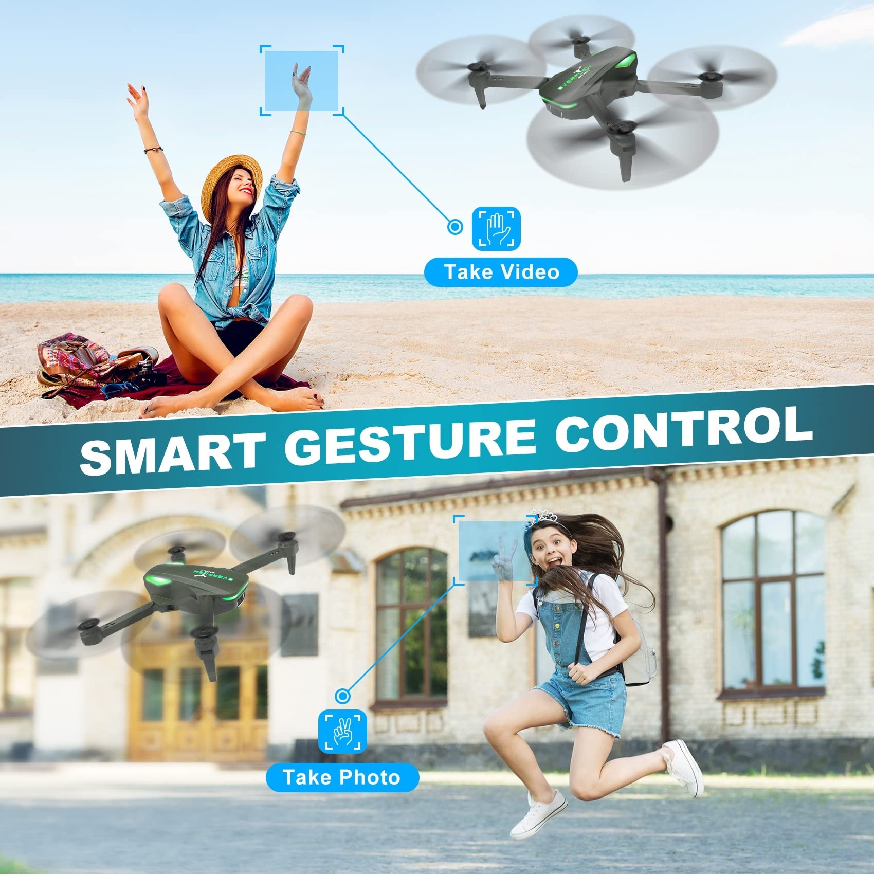 Aoibox Drone with 1080P Camera for Beginners and Adults Foldable Quadcopter Voice Control Gestures Altitude Hold 2 energy unit #LABIS024