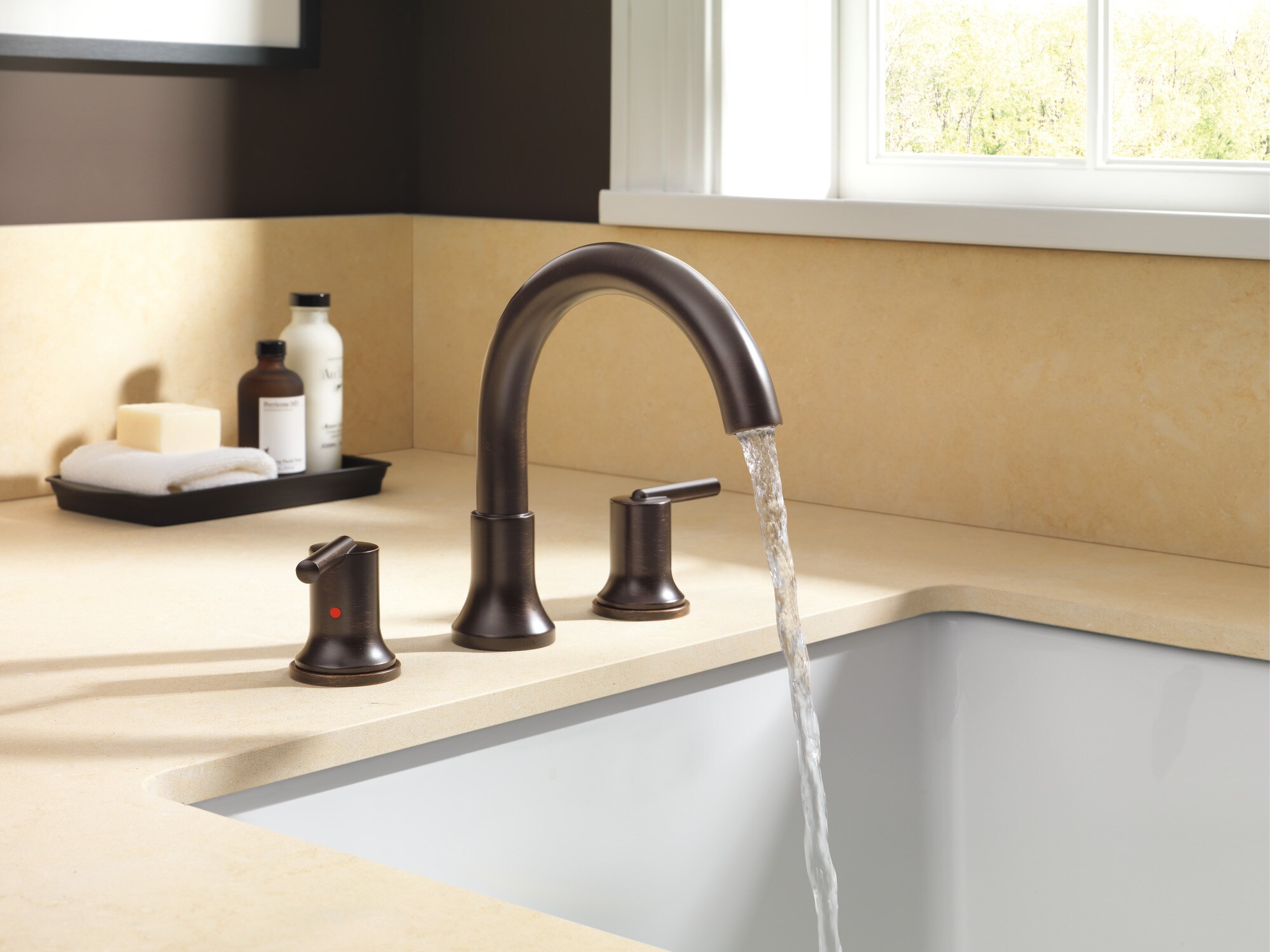 Venetian Bronze Double Handle Widespread Deck Mounted Faucet