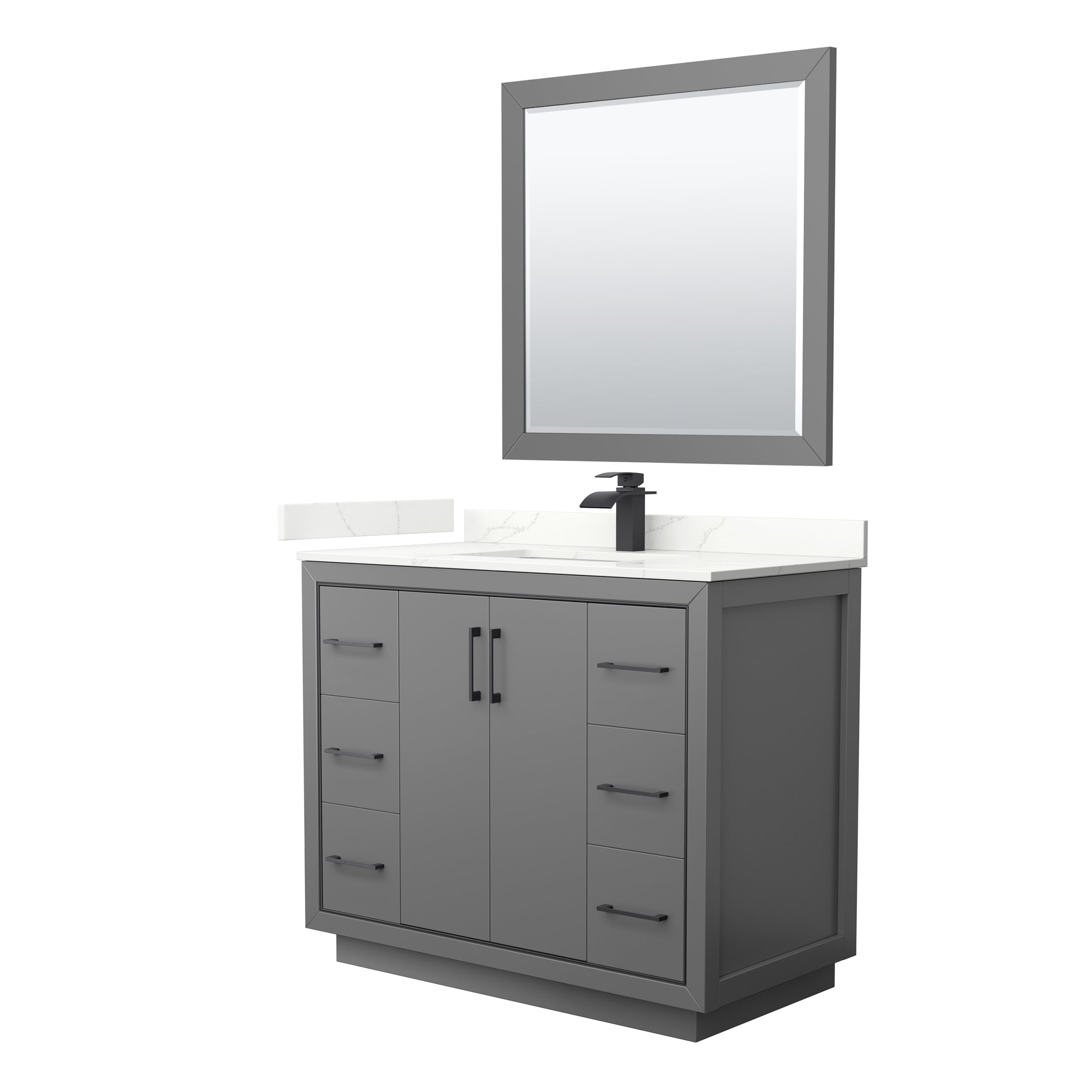 Wyndham Collection WCF111142SGBGTUNSM34 Icon 42-in Dark Gray Undermount Single Sink Bathroom Vanity with Giotto Quartz Top (Mirror Included)