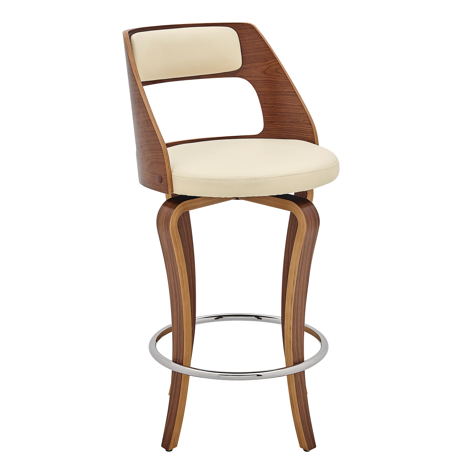 Armen Living LCGRBAWACR26 Walnut 25.0-in H Counter height Round seat Upholstered Swivel Wood Bar Stool and Back