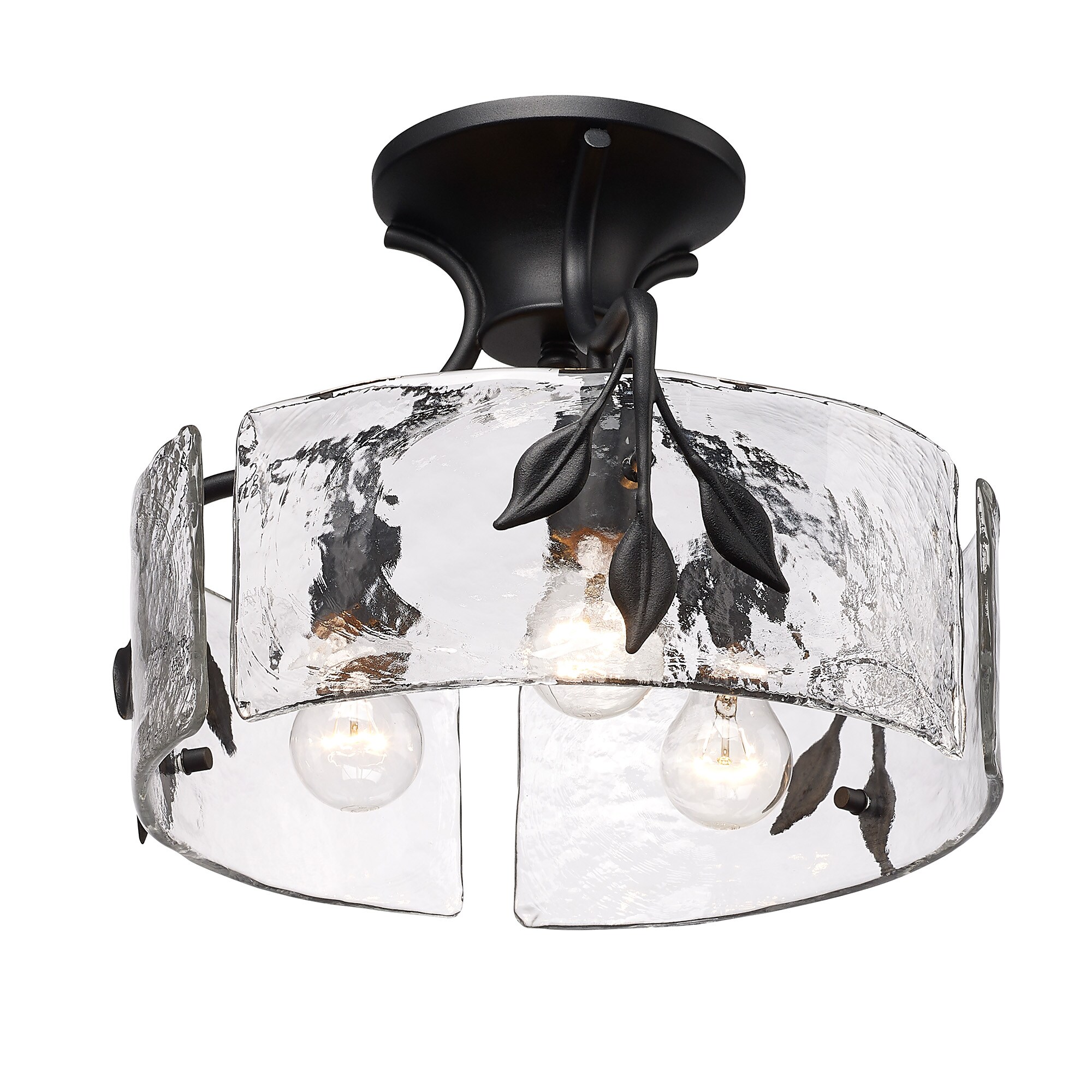 Natural Black Hammered Glass 3-Light Semi-Flush Mount