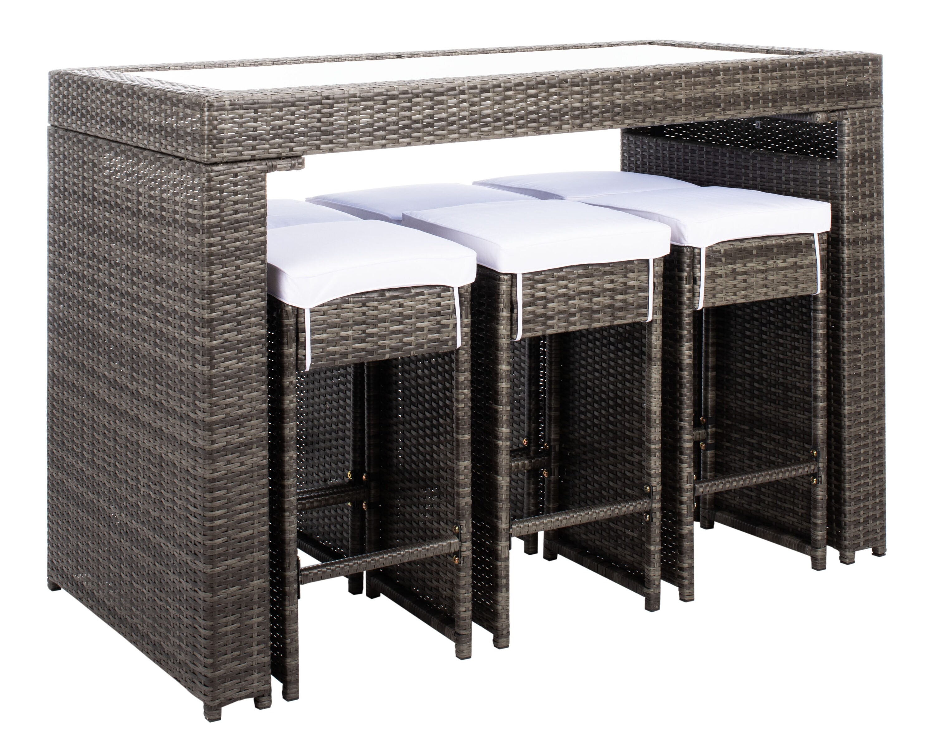 Hutton 7-Piece Gray Brown and White Outdoor Dining Set