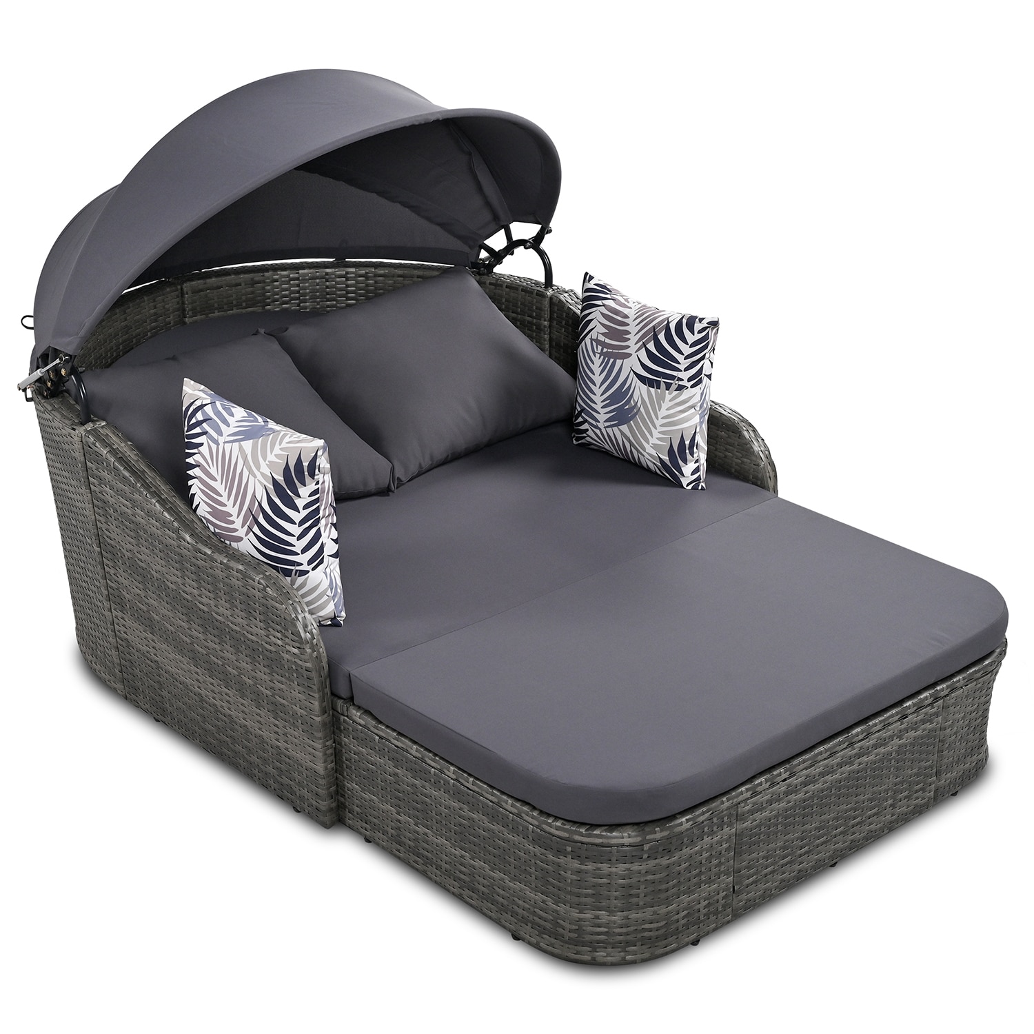 GZMR Double Lounge Wicker Black Steel Frame Stationary