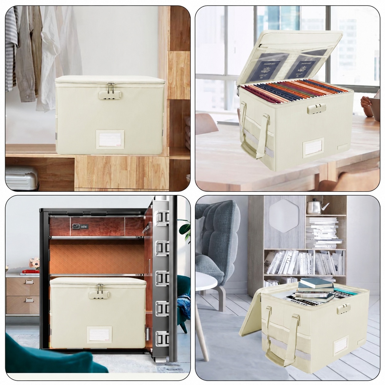 LAIFUCAM Fireproof File Box with Lock Beige Collapsible Storage ...