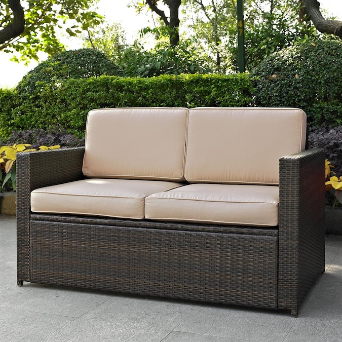 Crosley Furniture Palm Harbor Wicker Outdoor Loveseat With Tan Cushion S And Steel Frame In The Patio Sectionals Sofas Department At Com - Crosley Outdoor Furniture Replacement Cushion Covers