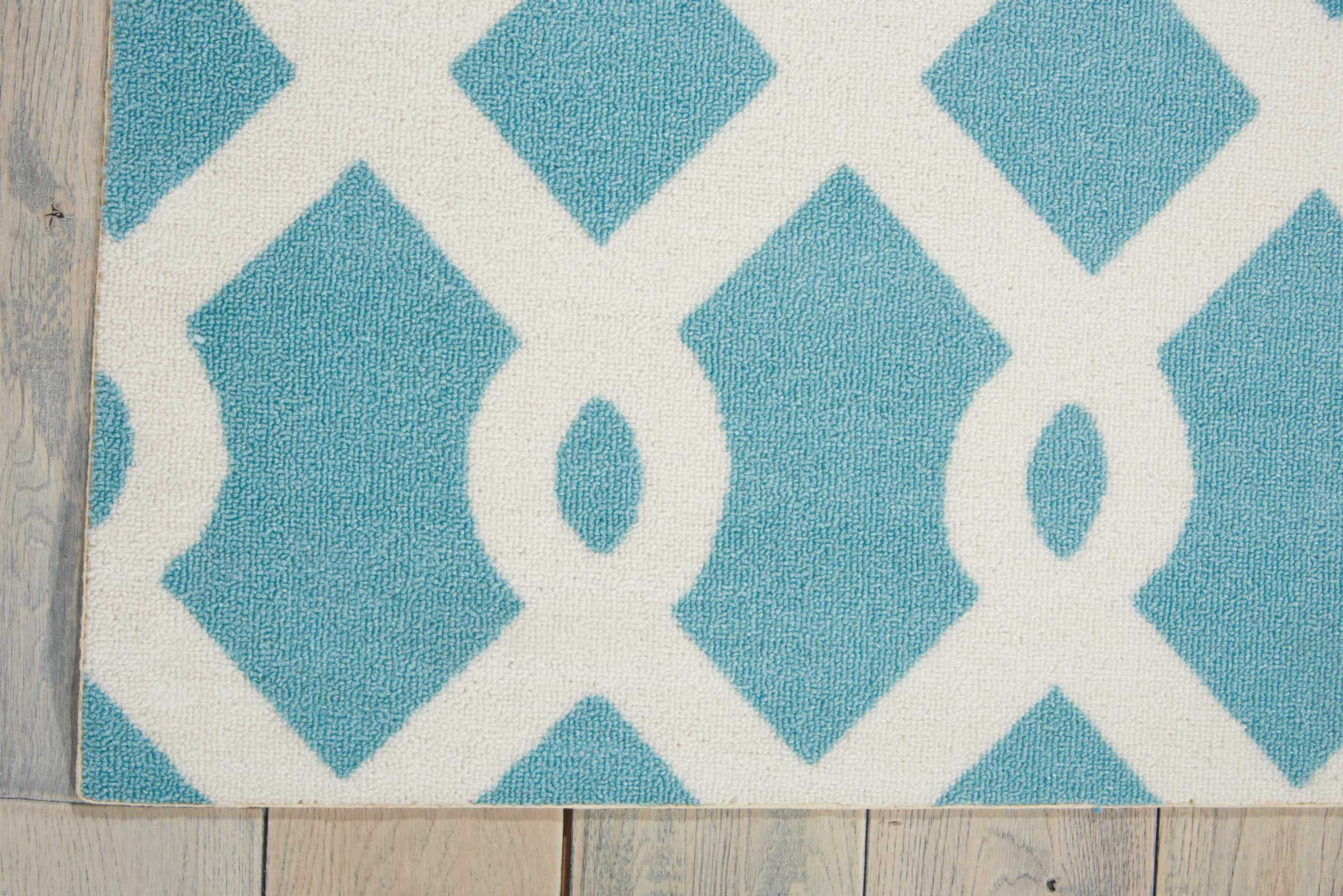 Poolside Blue and White Geometric Outdoor Rug 4' x 6'