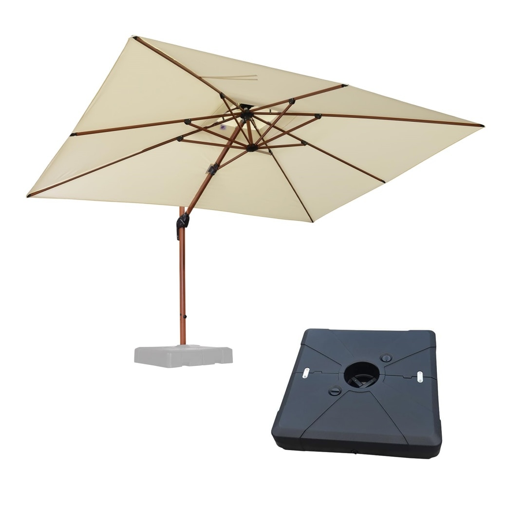 PURPLE LEAF LSGLRRCM0912-CRWB 9-ft Aluminum Off-white Crank Cantilever Patio Umbrella with Base