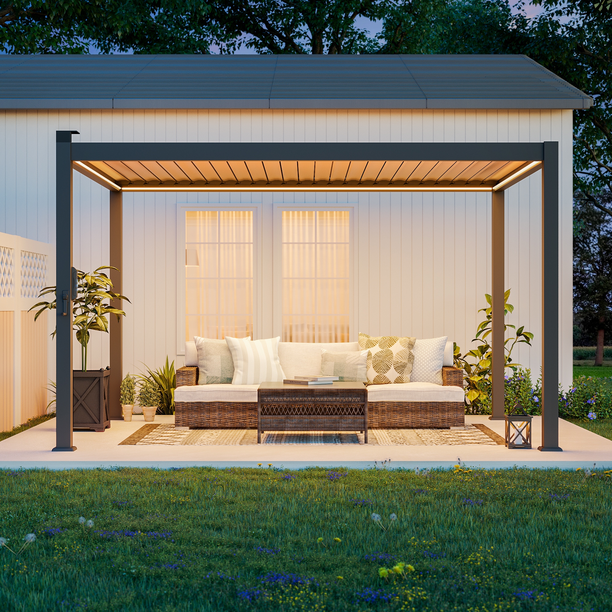 ACEGOSES LW-PLT-LED1013GY Nordica Skytop 10-ft W x 13-ft L x 7-ft 11-in H Charcoal gray Metal Freestanding Pergola