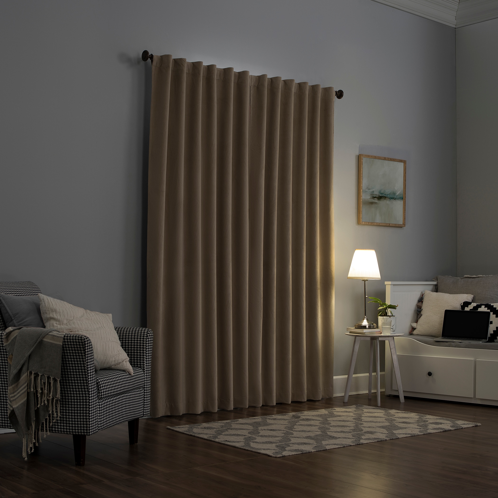 Ecru Velvet Blackout Thermal Back Tab Curtain Panel