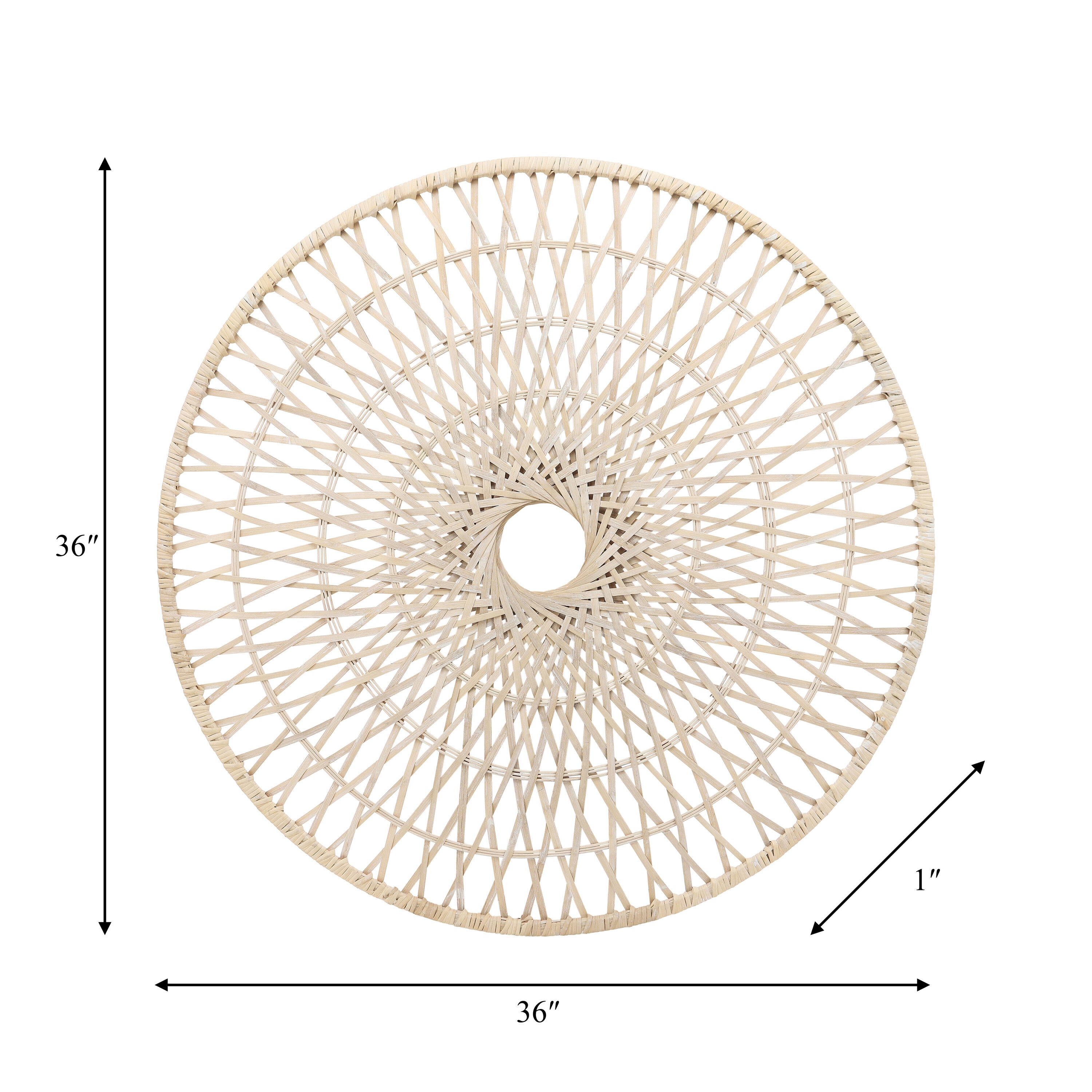 Natural Woven Bamboo and Wood Round Wall Sculpture, 36"