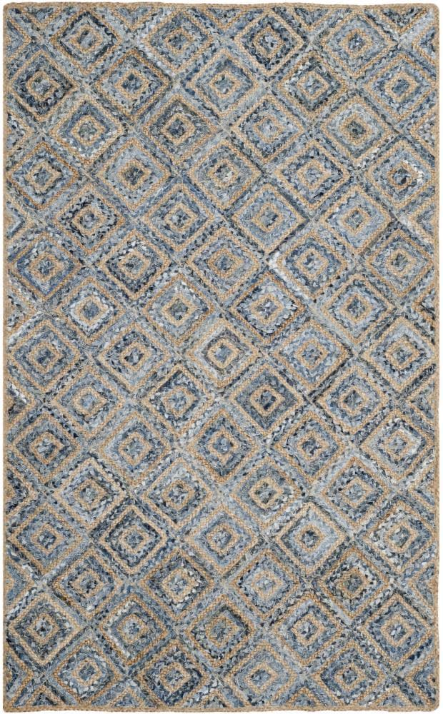 Safavieh CAP354A-6 Cape Cod Lexor 6 x 9 (ft) Jute Natural/Blue Rectangular Indoor Geometric Coastal Area rug