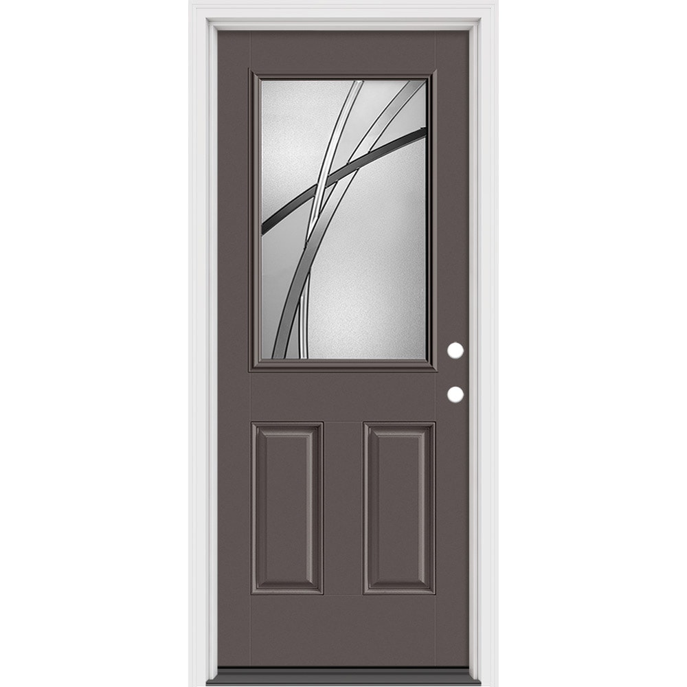 Masonite 632874 Kordella 32-in x 80-in x 4-9/16-in Fiberglass 1/4 lite Right-hand inswing Woodhaven Painted Prehung Slab Front Door with Brickmould Solid core