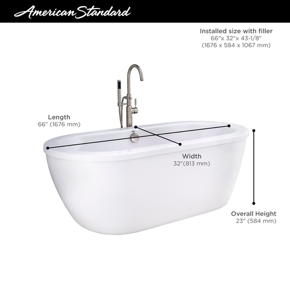 Cadet 66'' Arctic White Acrylic Freestanding Soaking Bathtub