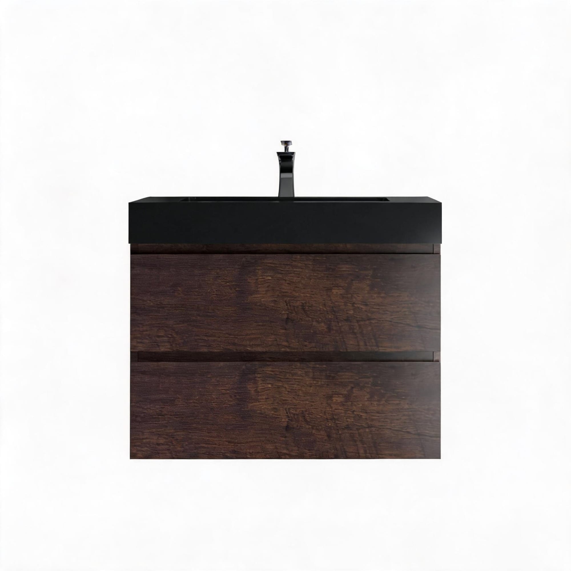 IAK 30 inch Walnut Bathroom Vanity with Sink  Large Storage Wall Mounted Floating Bathroom Vanity with One-Piece Black Sink Basin