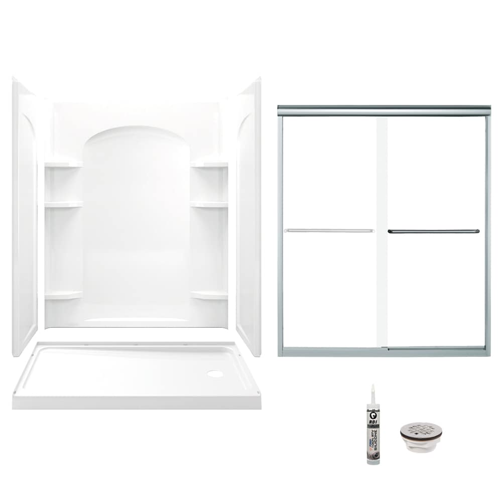 Ensemble White 5-Piece 32-in x 60-in x 74-in Base/Wall/Door Rectangular Alcove Shower Kit (Right Drain) Drain Included | - Sterling 7218R-5475SC-0