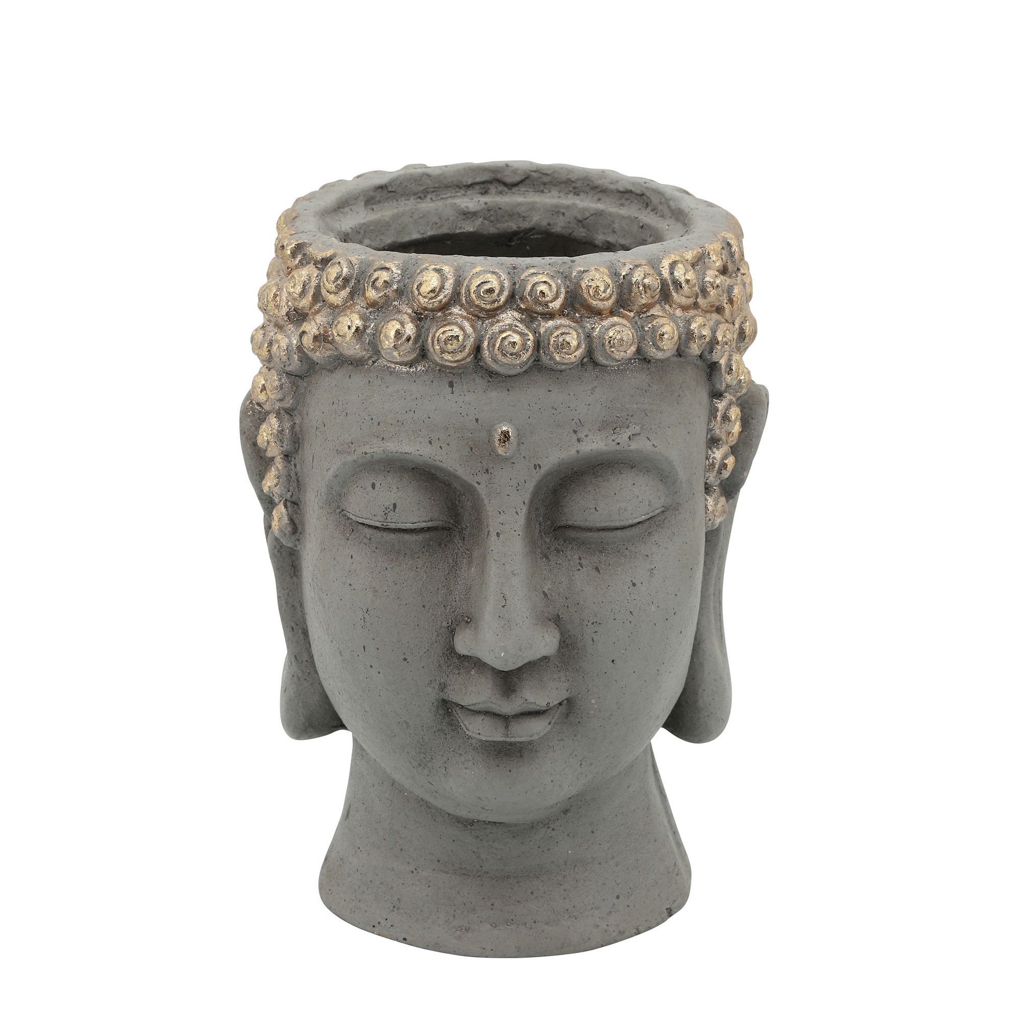 Benzara BM238263 Round 7.5-in W x 9-in H Gray Resin Indoor/Outdoor Planter