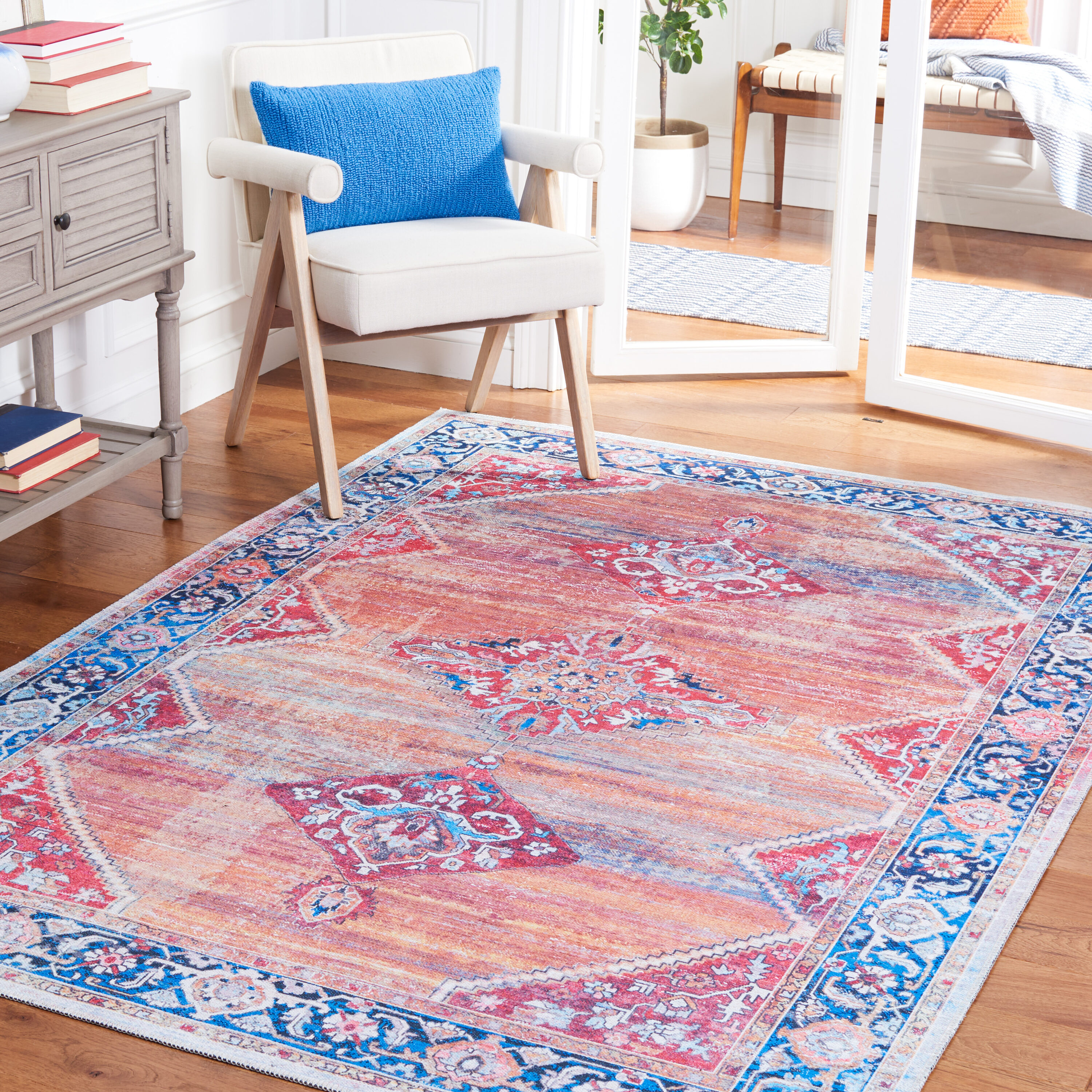 Safavieh SEP376P-9 Serapi 9 x 12 (ft) Loomed Cotton Rust/Navy Rectangular Indoor Border Machine washable Area rug