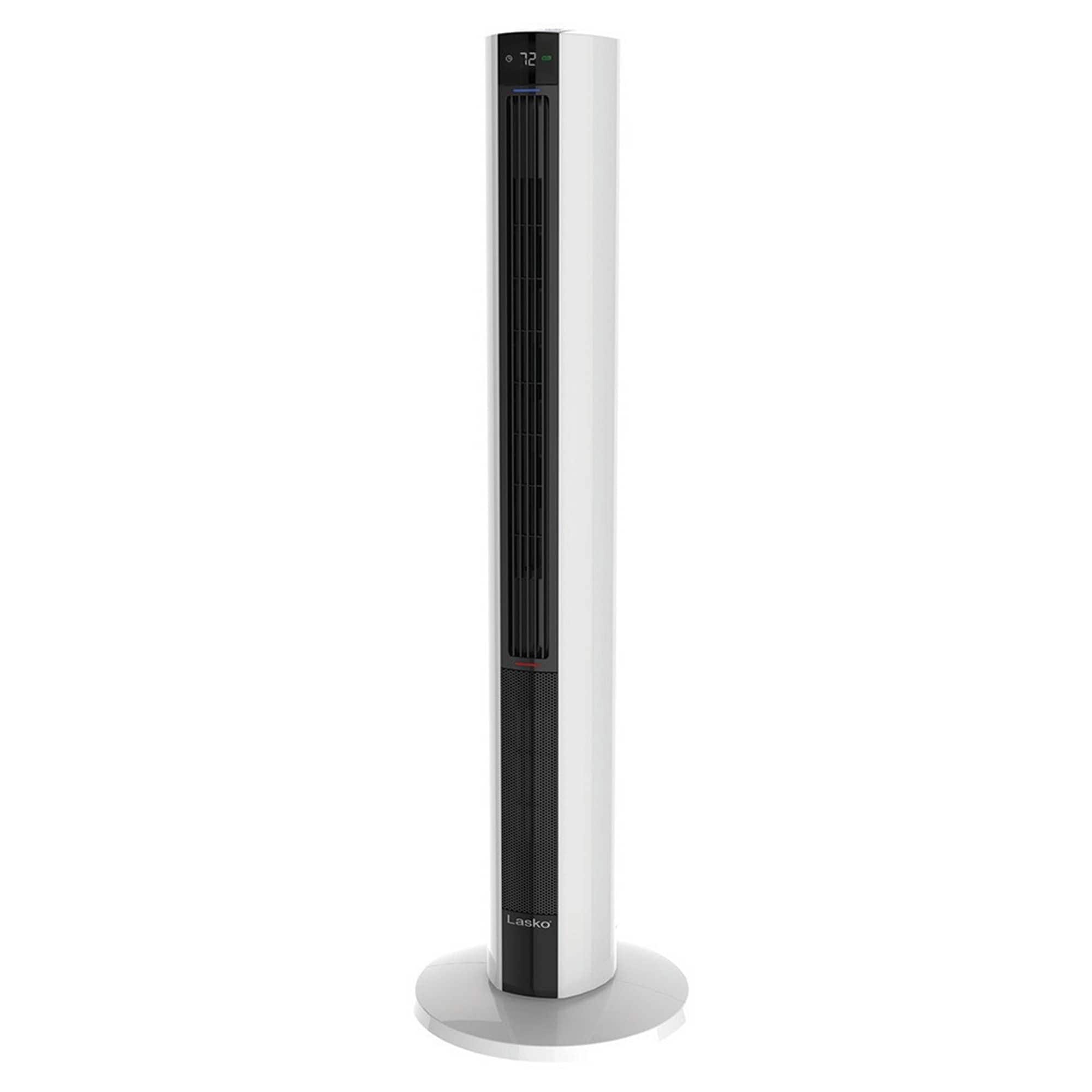 LASKO 190699 1500 Watt 4 Speed Quiet Bladeless Multi Function Remote Control Comfort Control Tower Fan and Space Heater with 3 Heat Settings White