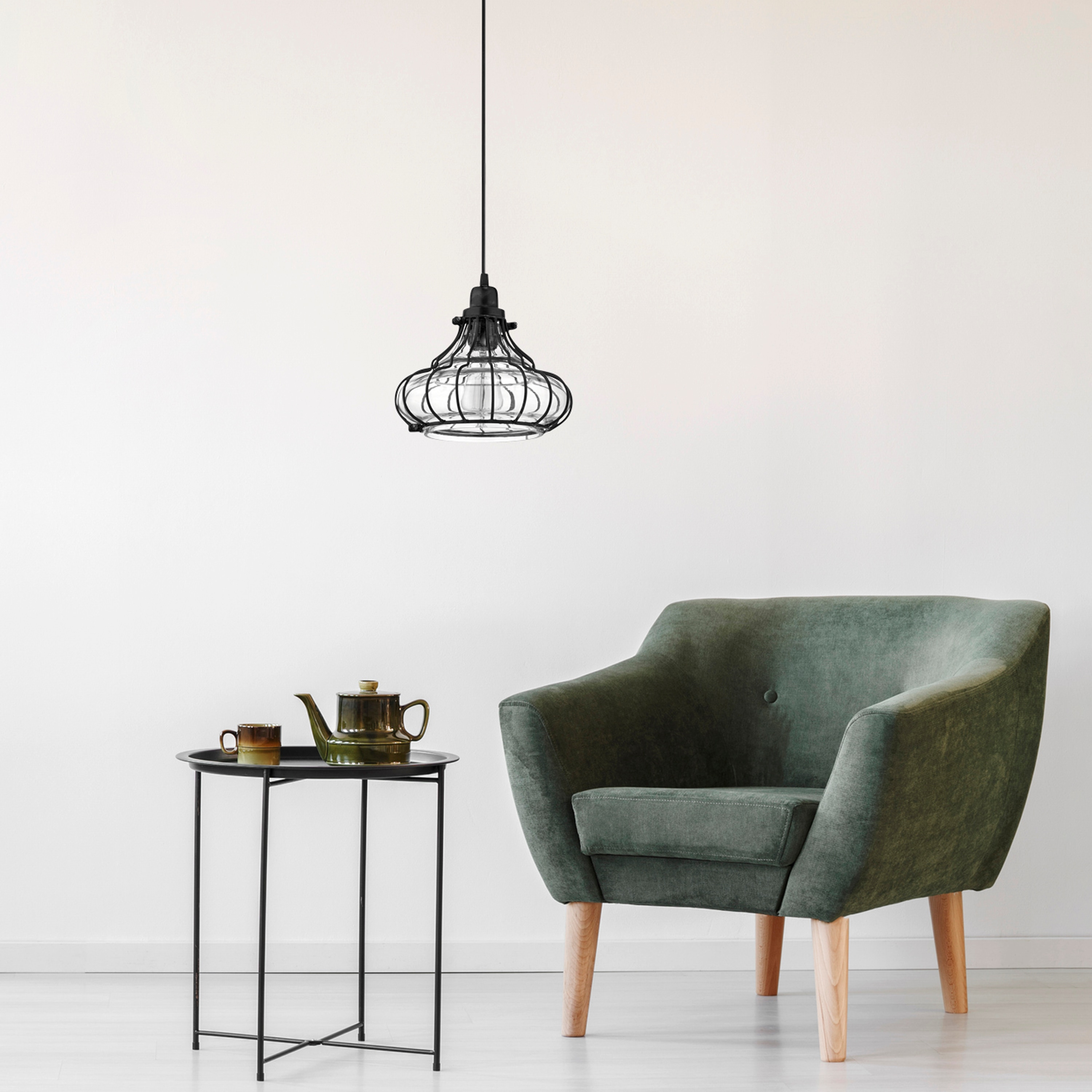 Cora 10" Black Metal Conical Pendant Light with Clear Glass Shade