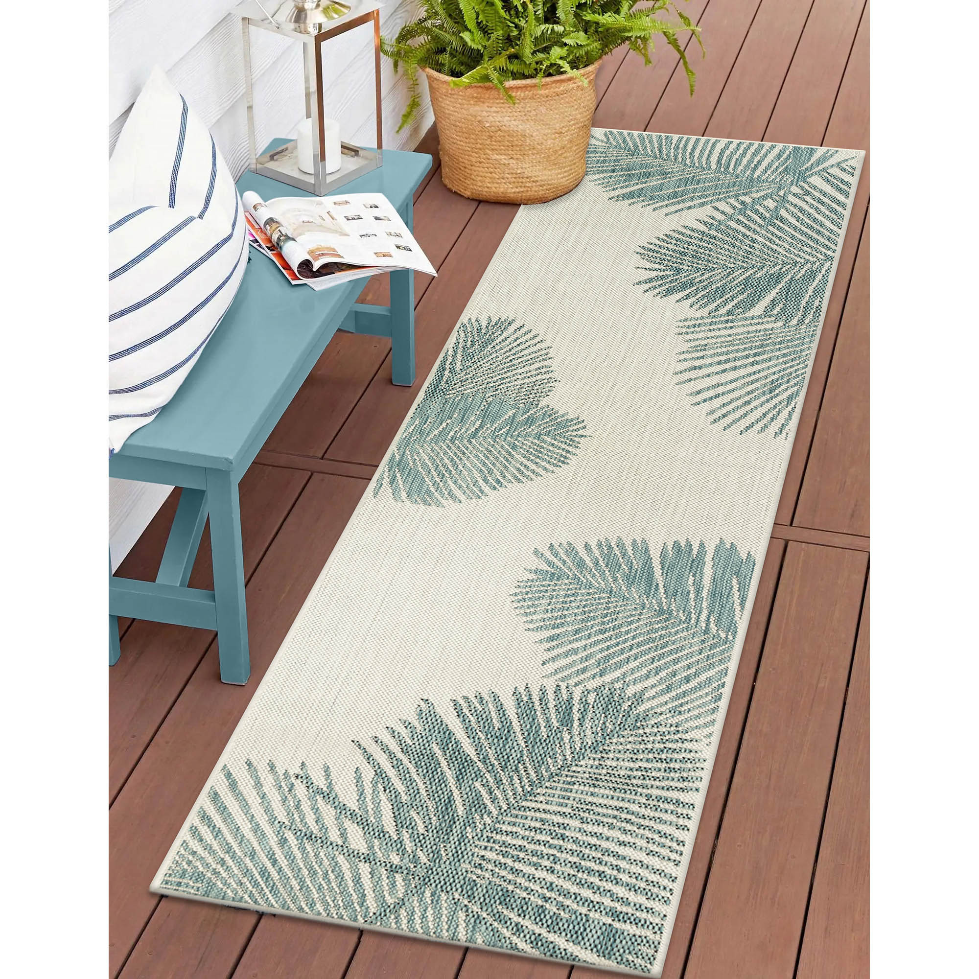 Liora Manne CRER5843904 Carmel 2 x 5 (ft) Loomed Polypropylene Aqua Rectangular Indoor/Outdoor Floral/Botanical Tropical Runner rug