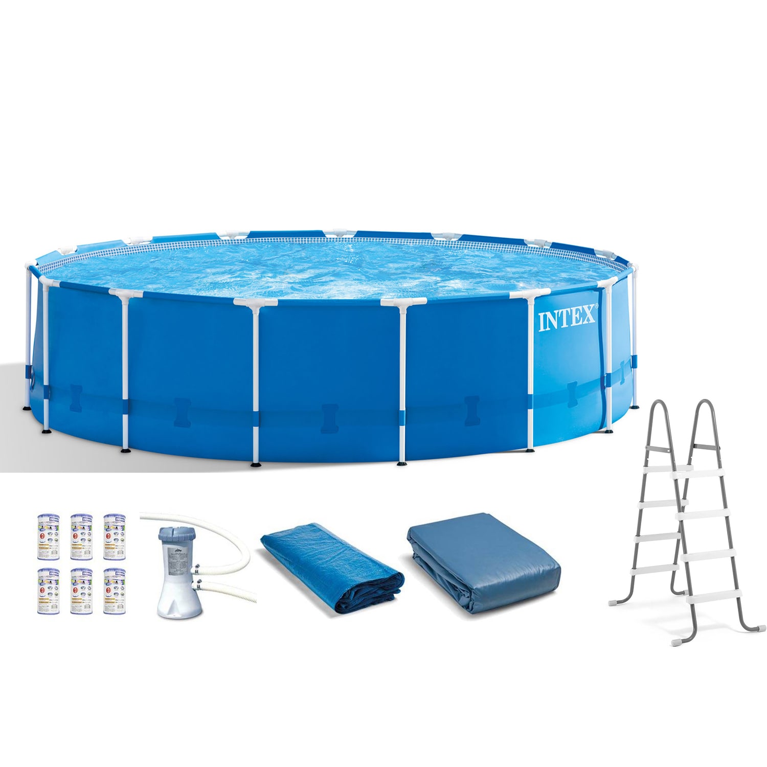 Intex 180-ft x 180-ft x 48-in Metal Frame Round Above-Ground Pool with ...