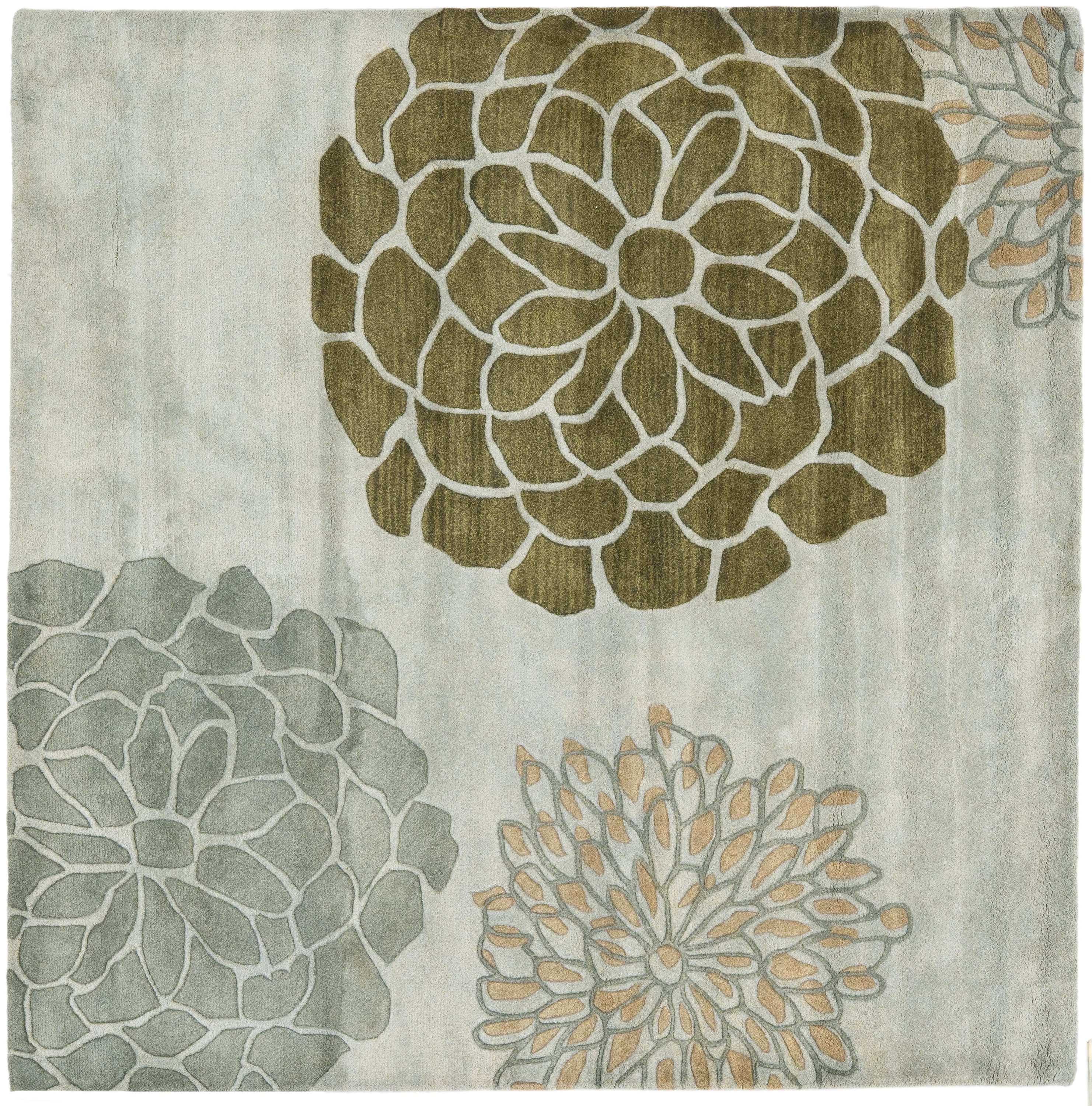 Light Grey Handmade Tufted Wool and Viscose Square Rug