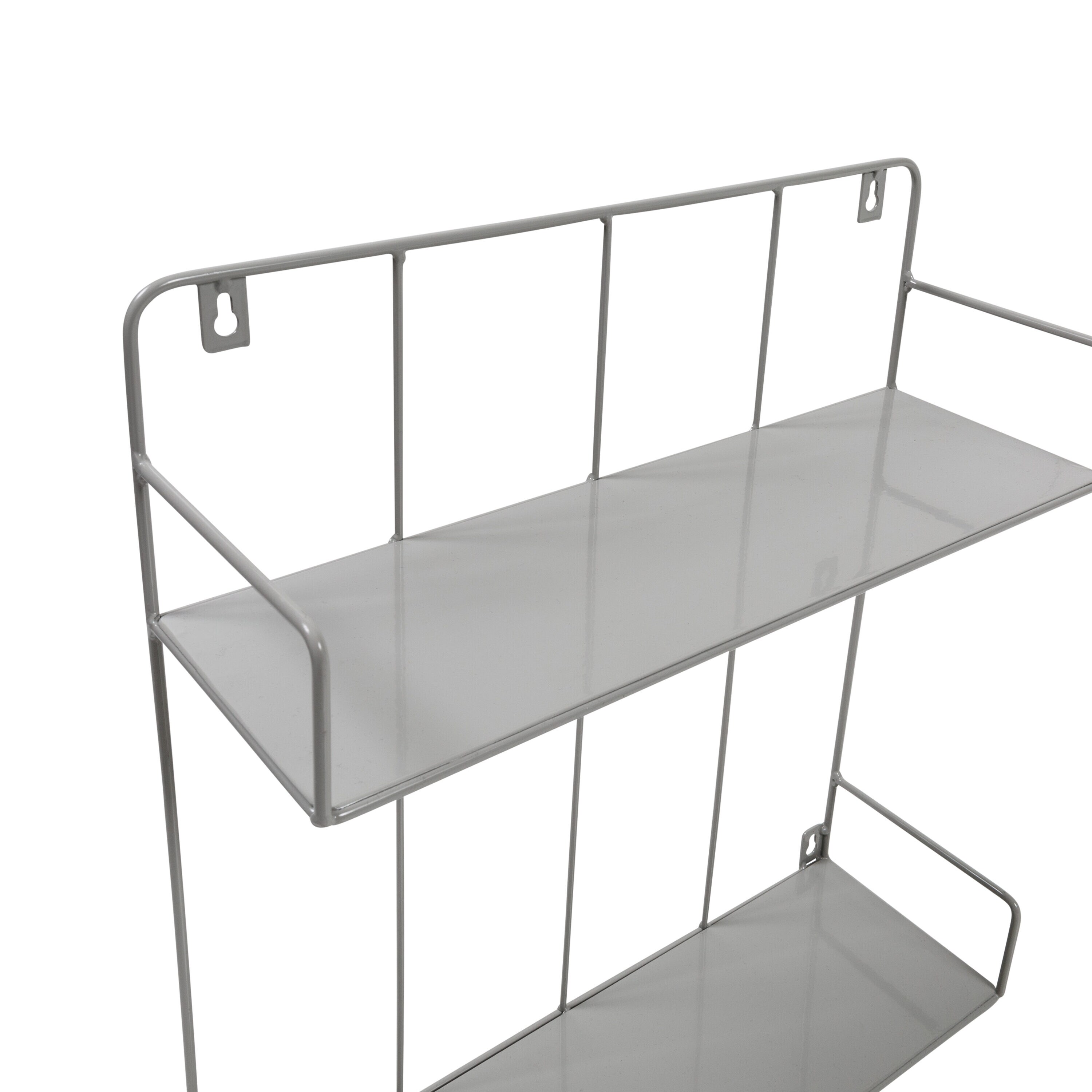 Gray Steel 2-Tier Wall Shelf with Curved Design