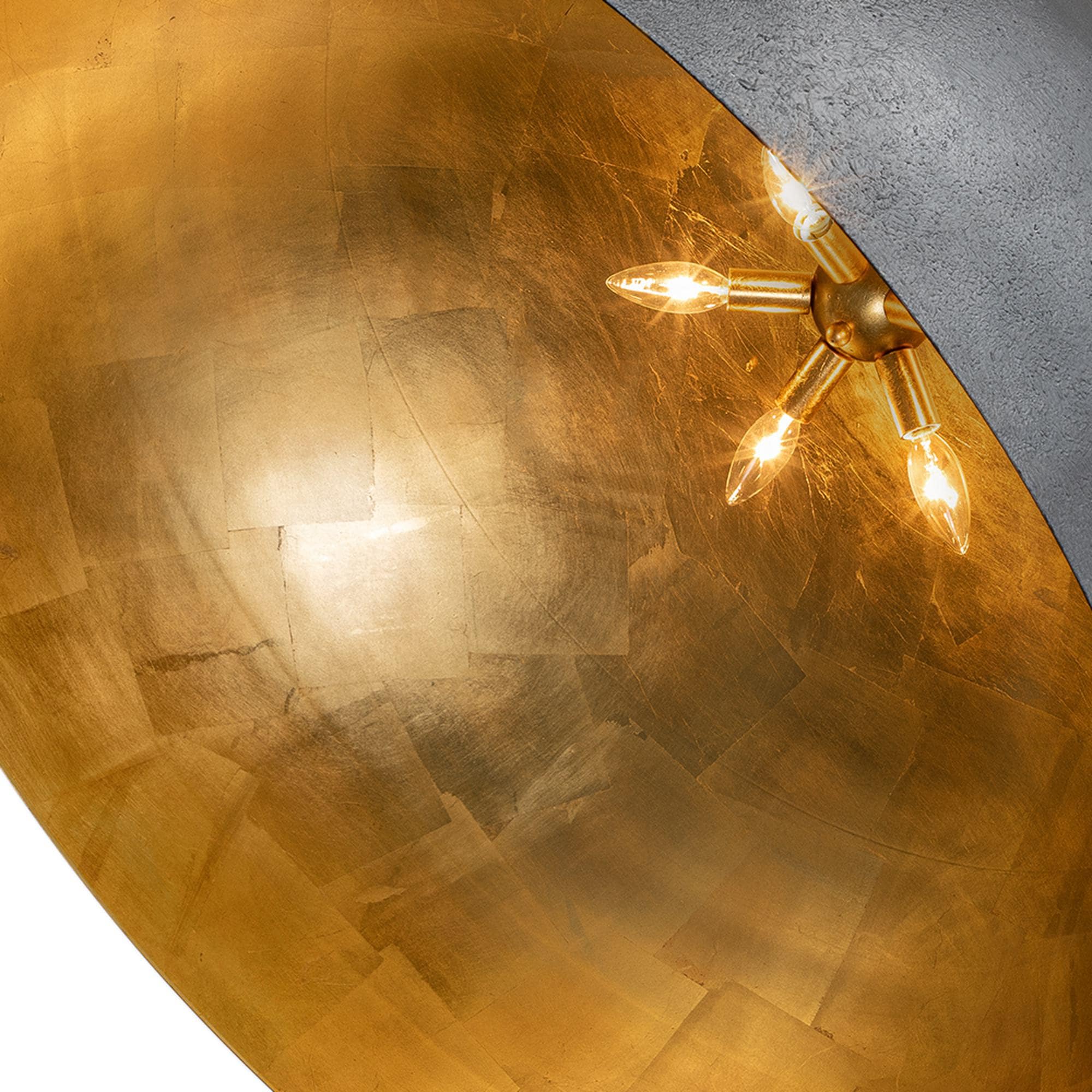 Large Blackened Steel Dome Pendant with Gold Interior