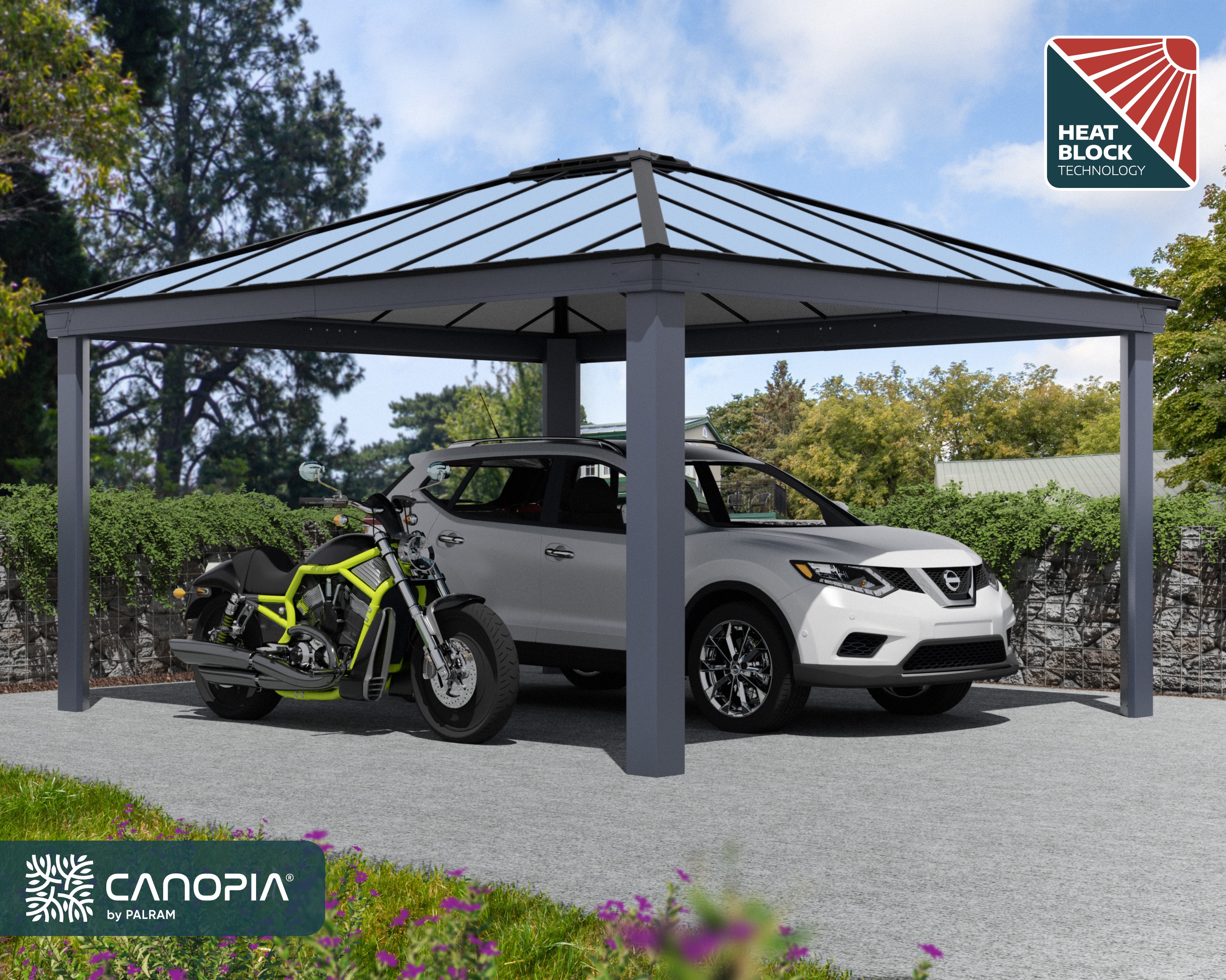 Canopia by Palram 707322 Colorado 14-ft W x 16-ft L x 9.75-ft H Gray Frame/Gray Op.Panels Aluminum Carport with Polycarbonate Roof