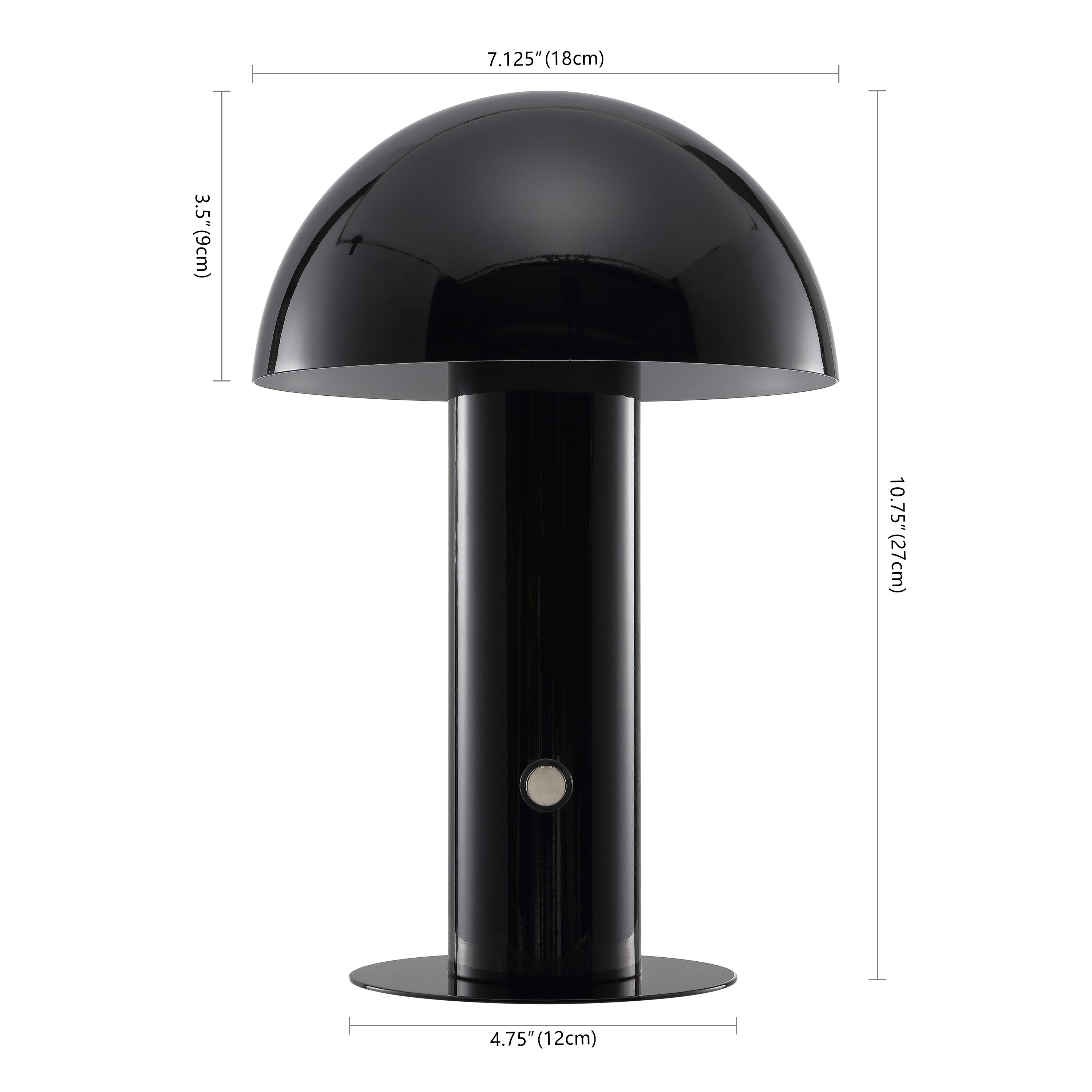 Black Cordless Iron LED Mushroom Table Lamp