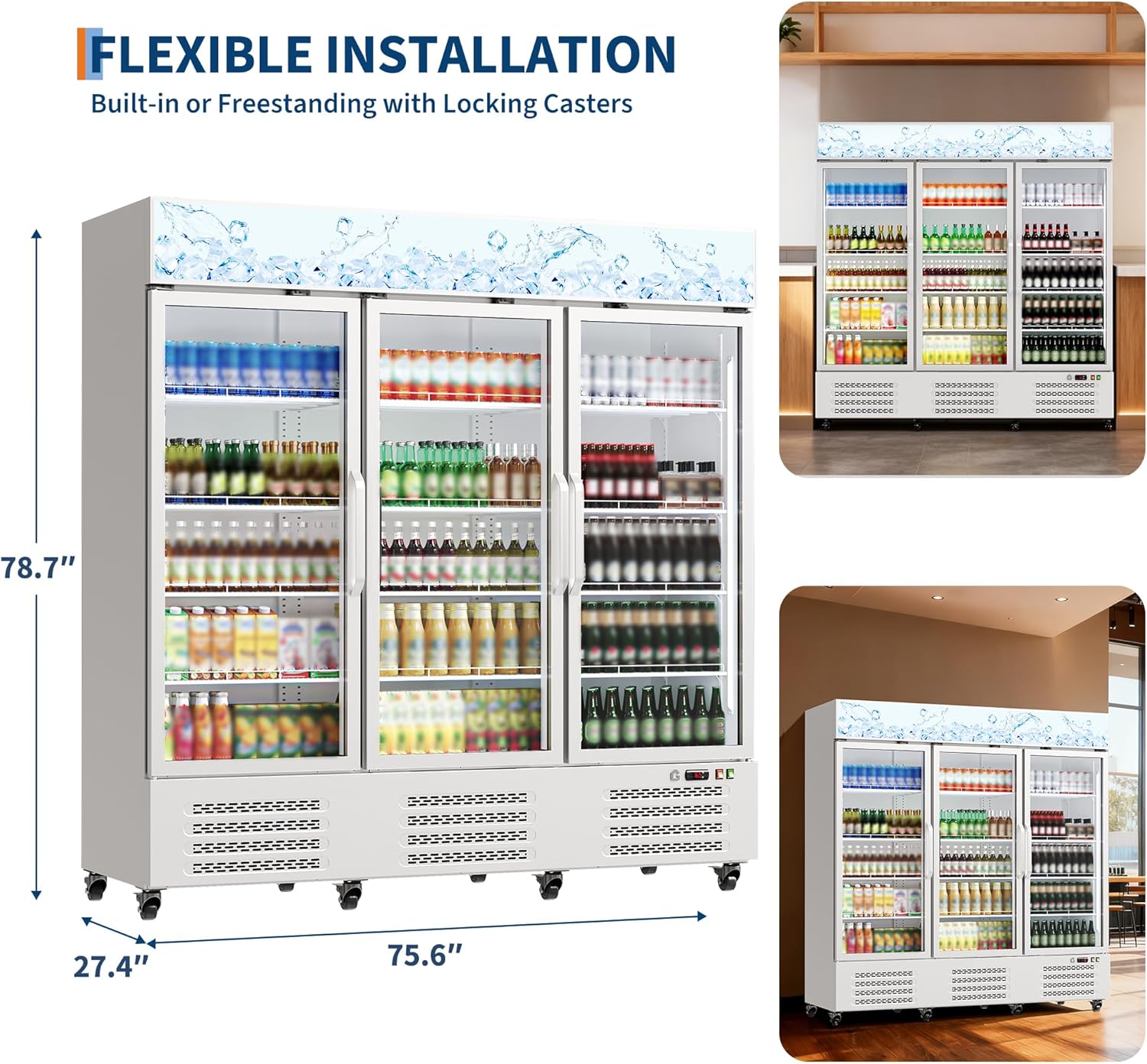 GAOMON 1538L 3-Door Commercial Beverage Display Refrigerator with Light Box- Metal Painted Steel- 115V 650W for Store Restaurant Pub White Sansujyuku sansujyuku.com