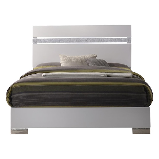 ACME FURNITURE Naima II White High Gloss Queen Wood Panel Bed in the ...