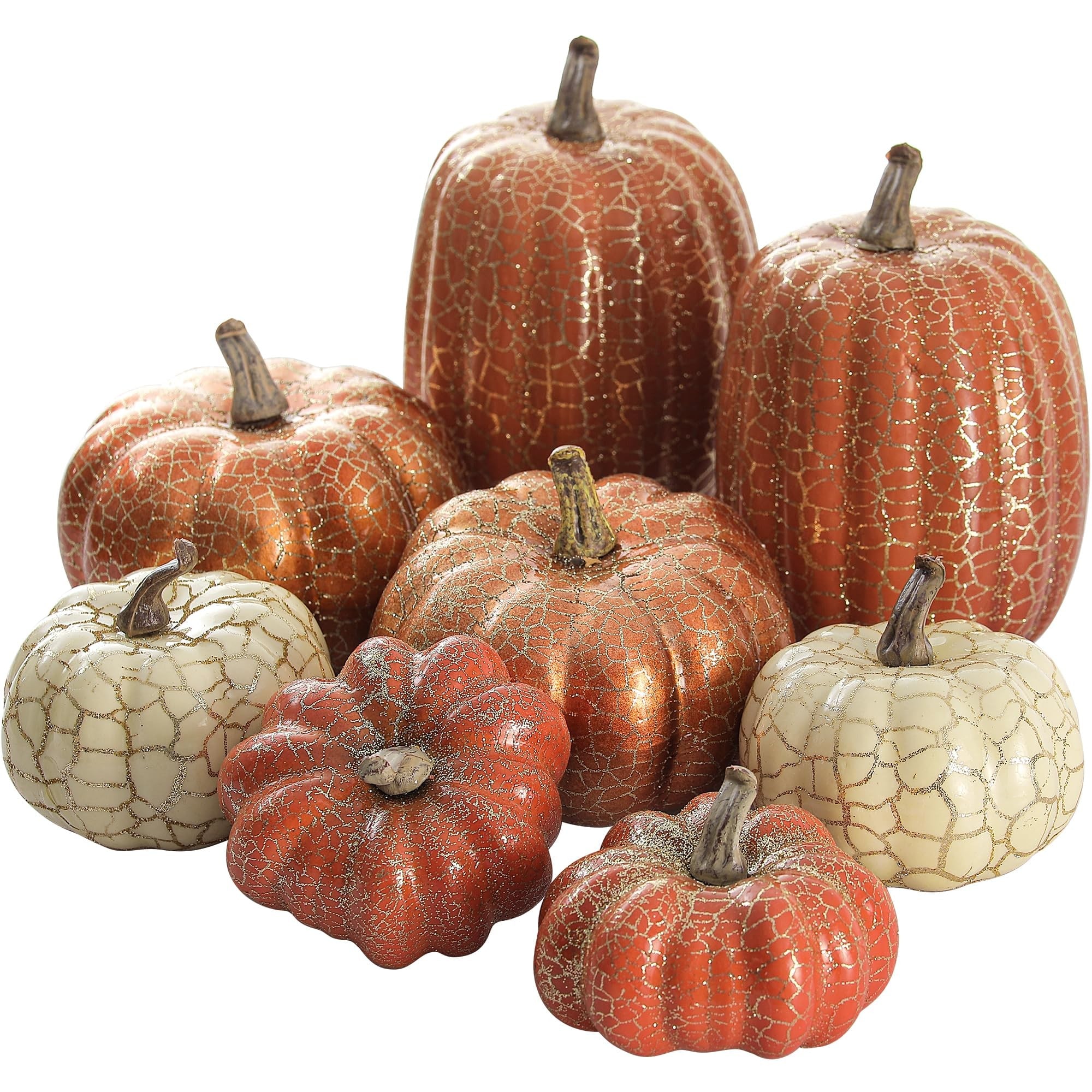 Numhew 6in 8-Piece Cracked Pumpkin Set Orange Halloween Pumpkin Decor