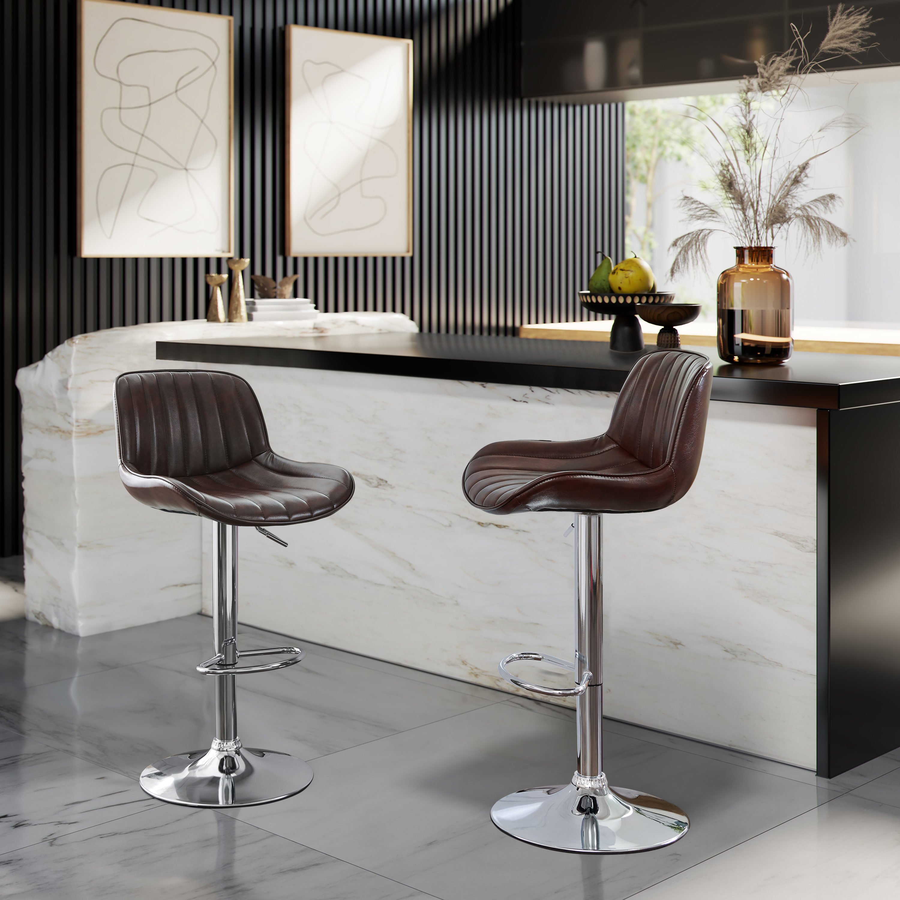 Art Leon Set of 2 Yellow Brown Swivel Adjustable Height Bar Stool in the  Bar Stools department at