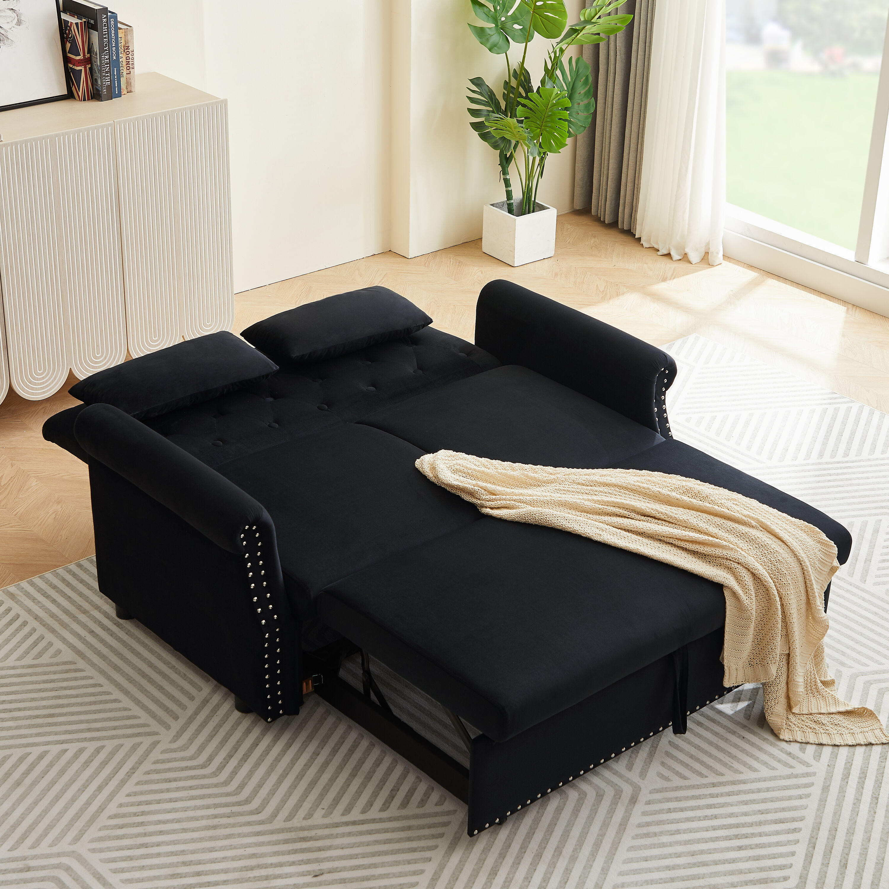 Runesay Sofa Bed Black Contemporary/Modern Velvet Twin Sofa Bed In The ...