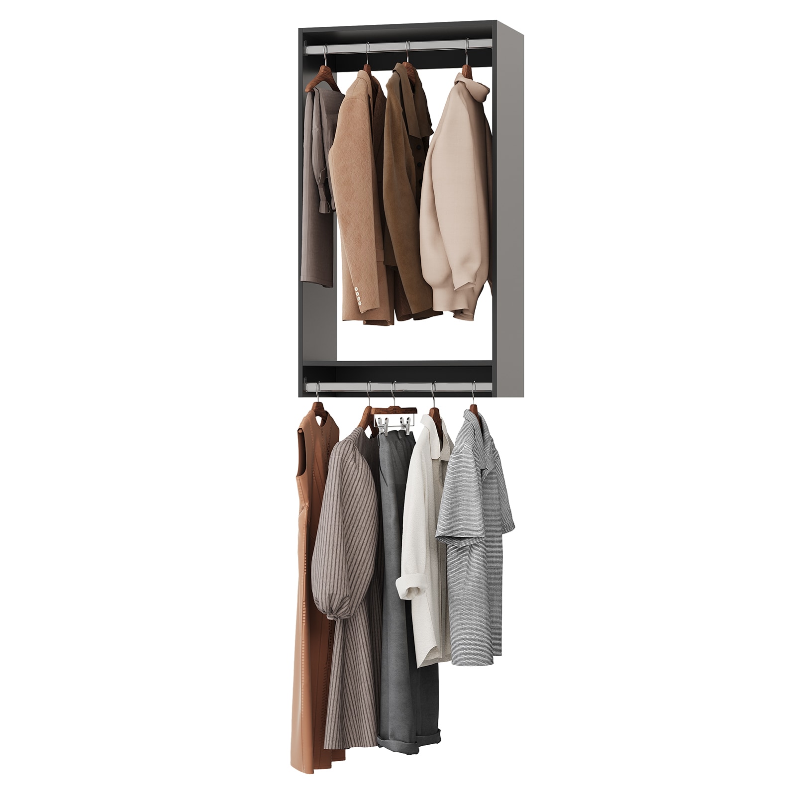 LOVMOR LO-588E0055DC-SY-ZJL 22.5 in Black Double Hanging Closet Unit-Customizable Wall Mounted Modular Closet System for Bedroom or Walk-in Closet