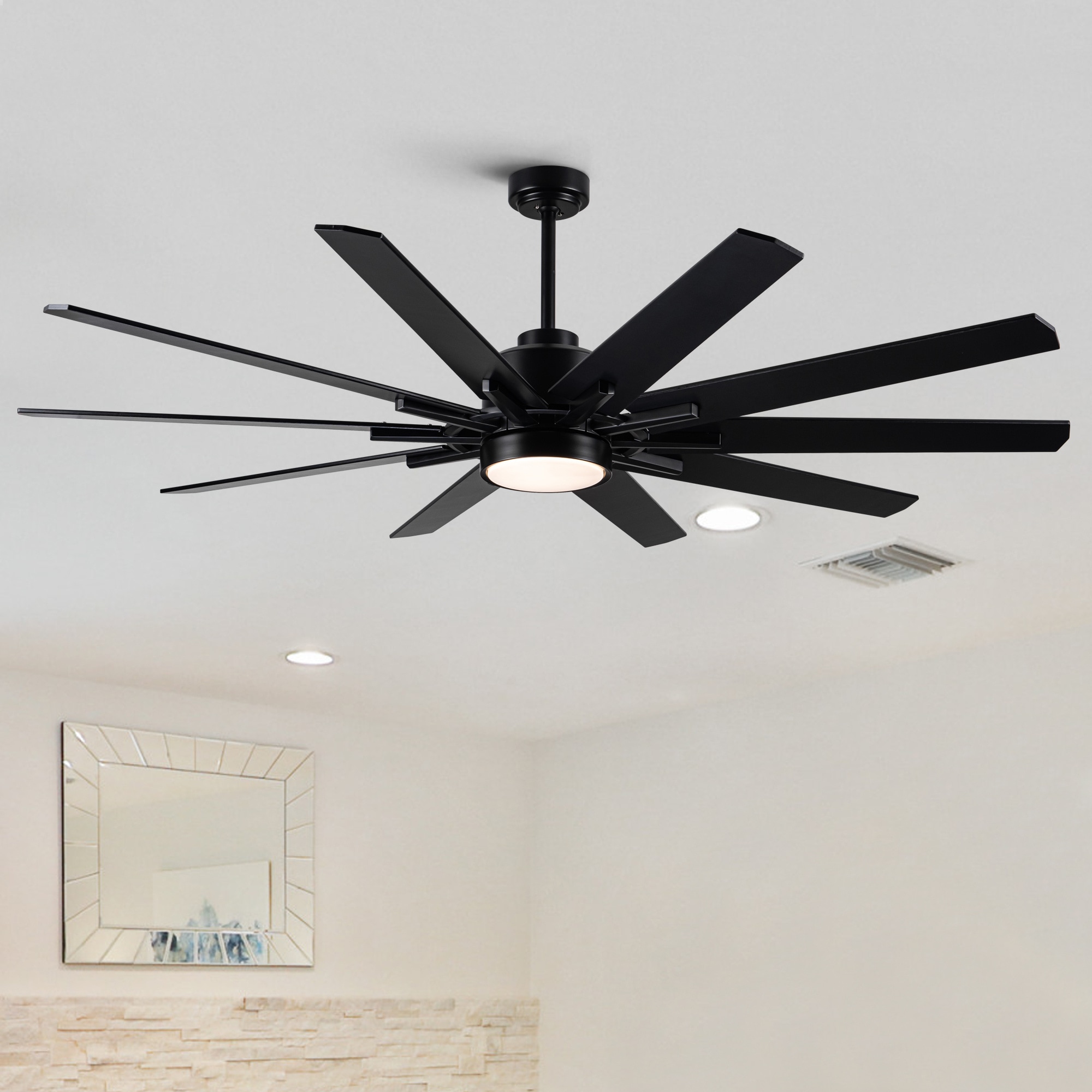 BABOOM BOM-P187092-OR 72-in Color-Changing Integrated LED Antique Black with Matte Black Brown Wood Grain Blades Ceiling Fan With Light - Remote Included ( 10 -Blade )