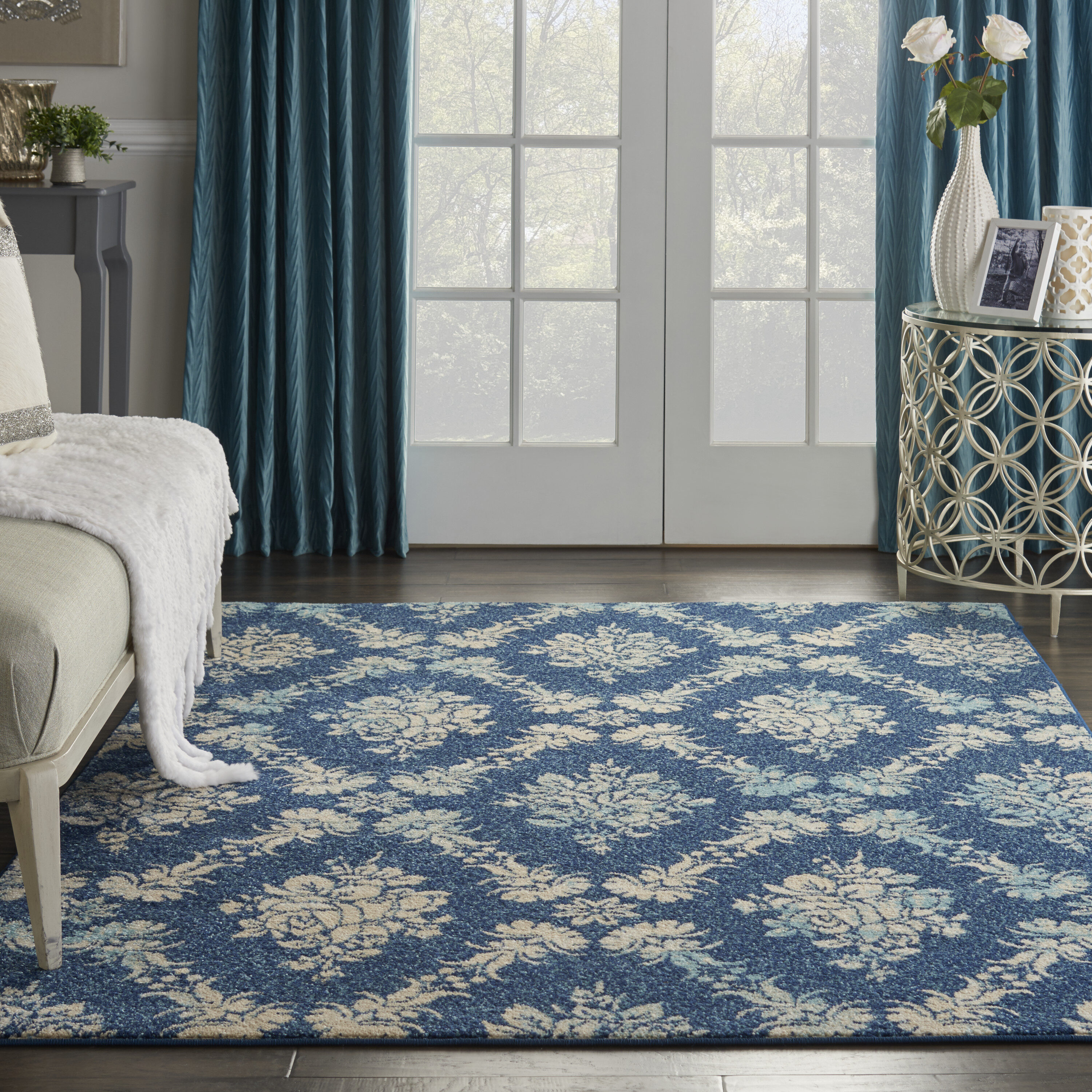 Nourison 99446489265 Tranquil 6 x 9 (ft) Loomed Polypropylene Navy/Light Blue Rectangular Indoor Abstract Farmhouse/Cottage Area rug